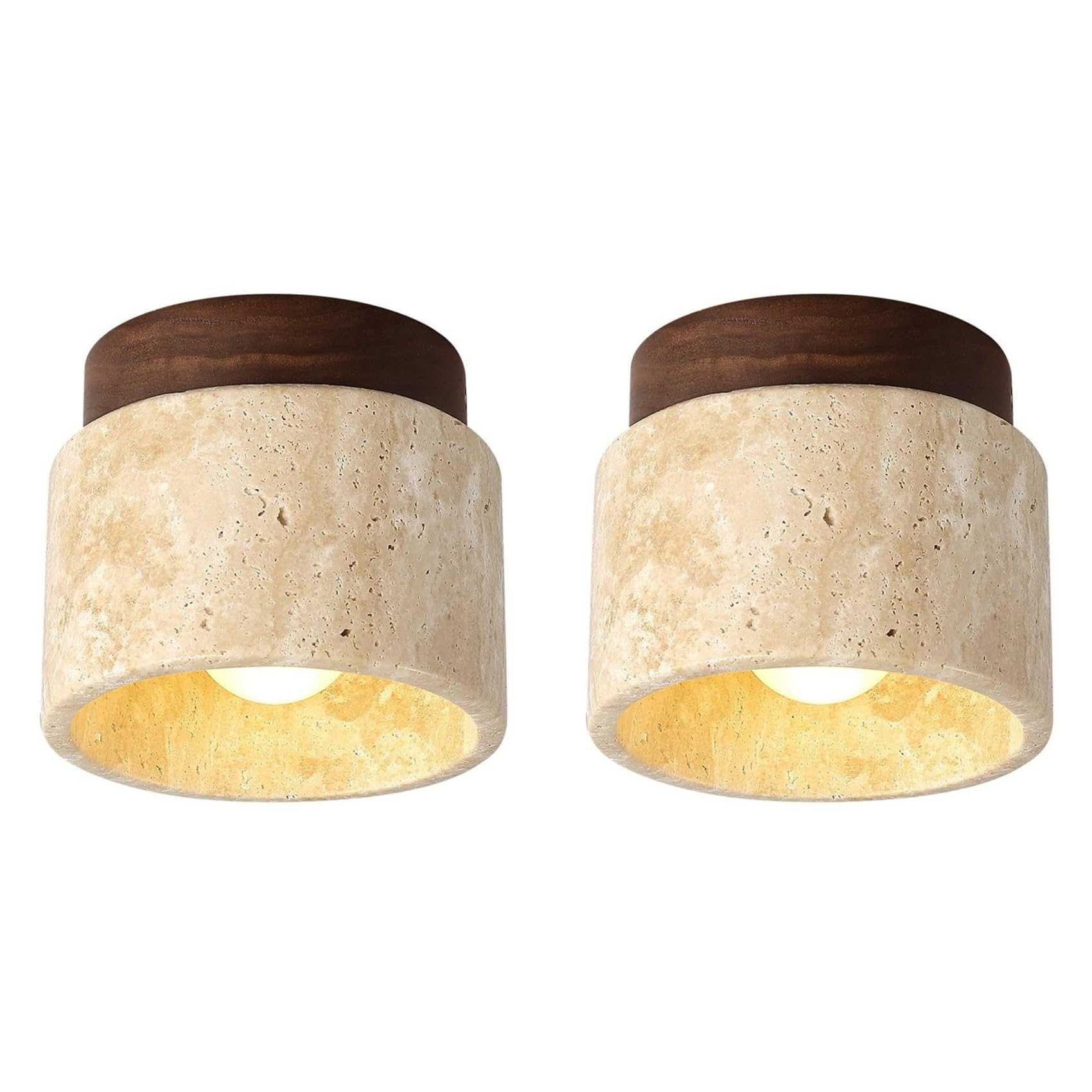 Vjsujehgy 2X Modern Yellow Travertine Wooden Ceiling Lamp E27 White Light for Kitchen Hallway Living Room Study Hall Tea Room