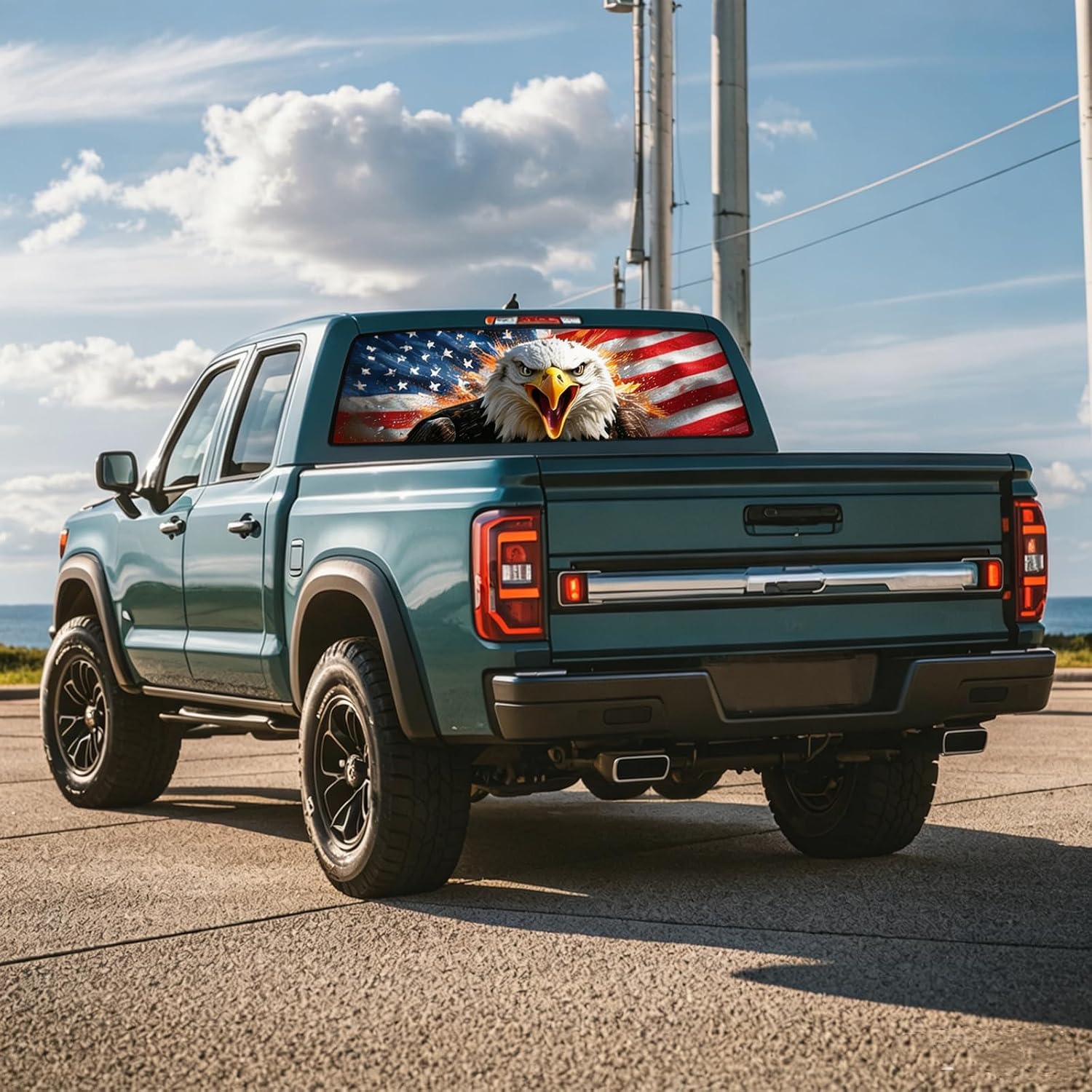 Rear Window Decals for Trucks - 65x17.3 in Back Window American Flag Decals Fit Most Pickup Trucks SUV, Vinyl Back Window Decal Truck Rear Window Graphics for Personalized Eagle Decal-35-S