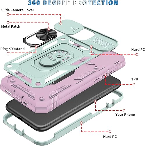 Miniatura 3 de konyaoo Funda compatible con iPhone 11, iPhone 11 Pro, resistente 3 en 1, protector de cámara con anillo giratorio de 360 grados, compatible con