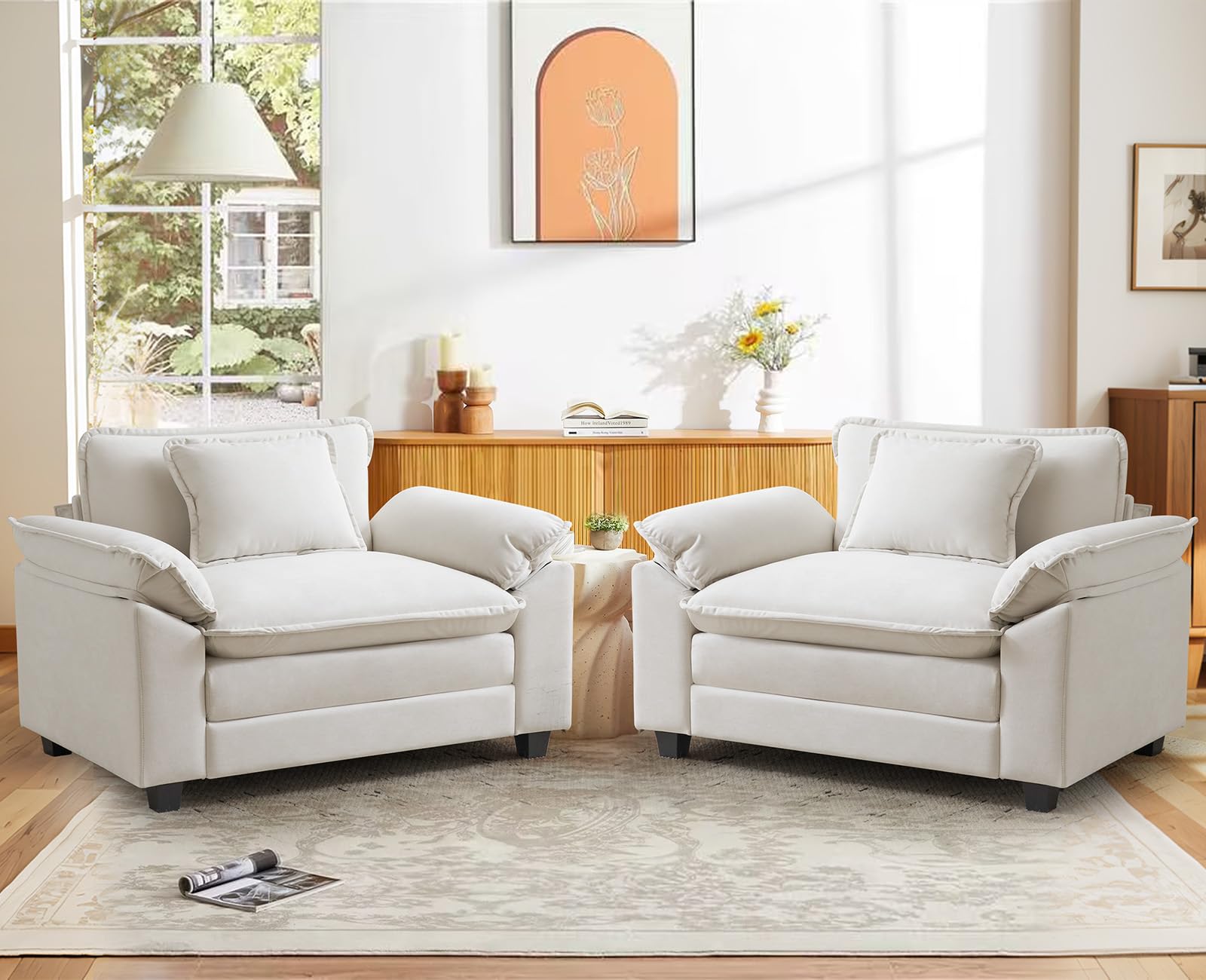 CDCASA Oversized Accent Chair, Velvet Comfy Cloud Sofa Chair with Large Seat and Upholstered Armrests, Modern Extra Wide Armchair Reading Chairs for