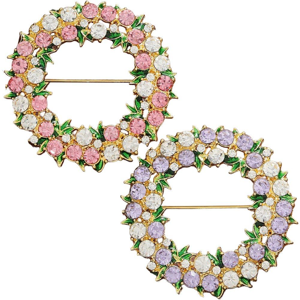 Lamdbao Women Wreath Brooch Pin Exquisite Round Flower Pin Rhinestone Crystal Wreath Brooch for Wedding Party Birthday Anniversary