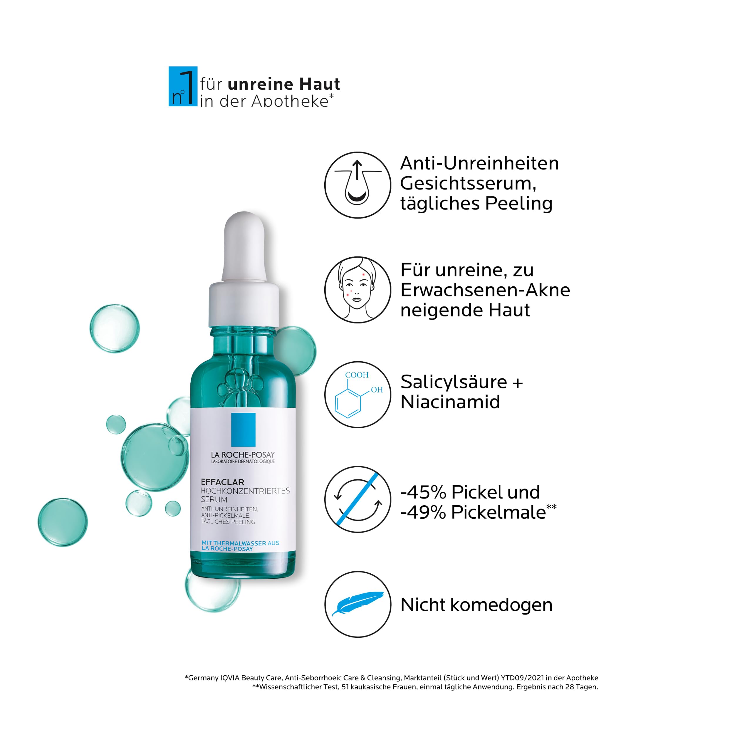 La Roche Posay Hochkonzentriertes Serum, Für fettige, zu Akne neigende Haut, Mit peelender Wirkung, Porenverfeinernd, Mit Niacinamid und Salicylsäure, Effaclar, 30 ml