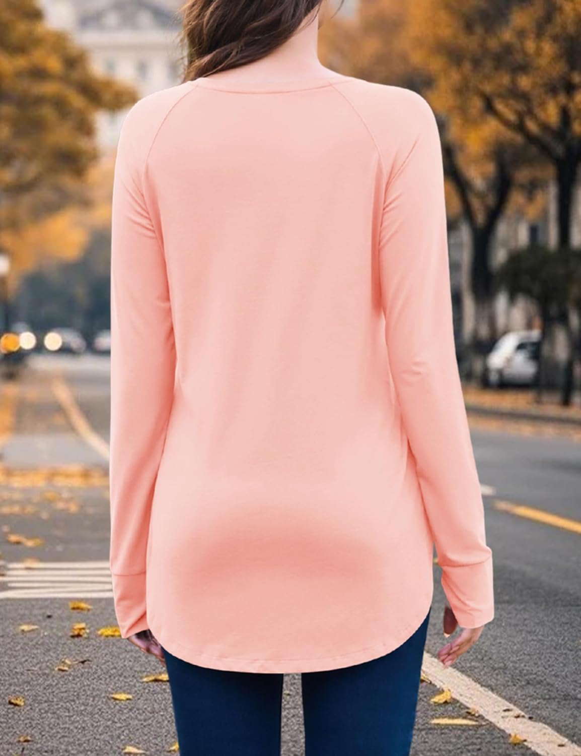 YUCOLEN Womens Tunic Tops for Leggings Loose Fit Long Sleeve Shirts with Thumb Holes Cotton V-Neck T-Shirts - Image 6