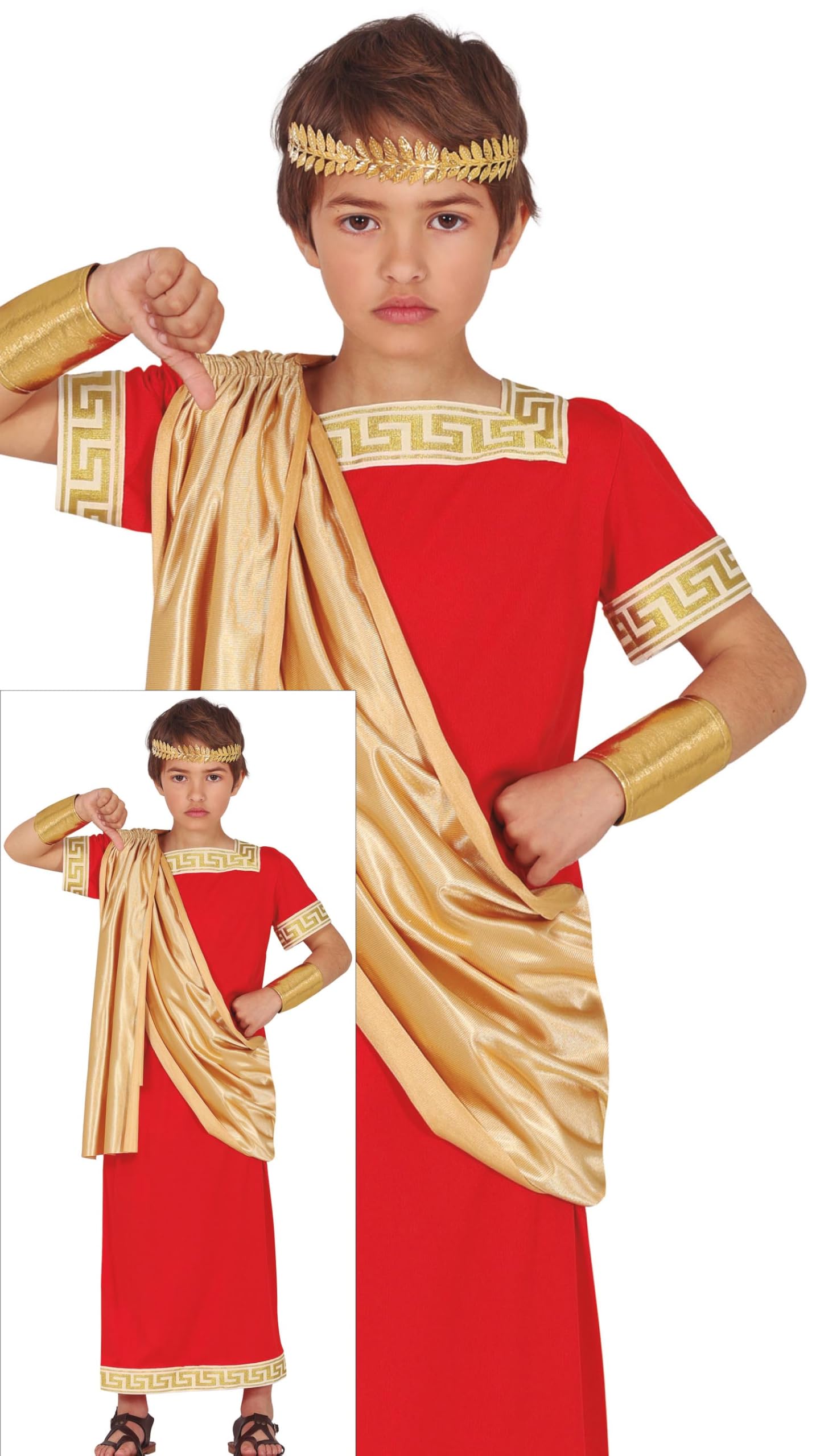 FIESTAS GUIRCA Mighty Roman Emperor Boys Fancy Dress Costume - Red & Gold Augustus Roman Toga - Greek God Kids Fancy Dress Costumes Boys - Boys Age 5-6 Years