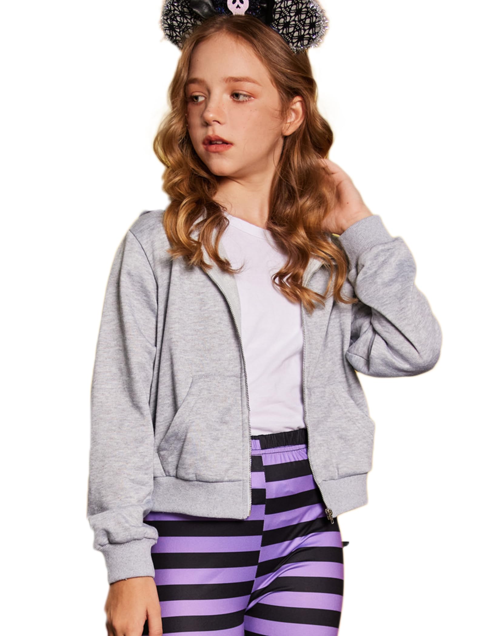 Hoodies für Mädchen, niedliches Batikdesign, Reißverschluss, weich, leicht, bauchfreies Oberteil für Mädchen, Größe 7–8