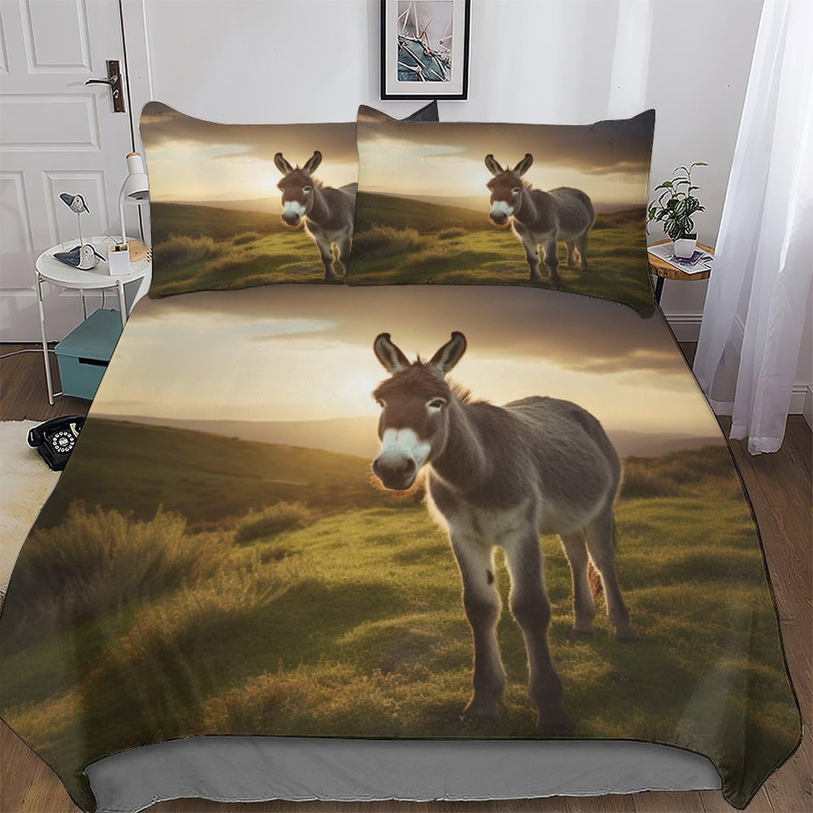 Llxxhh Boys Donkey 3D Duvet Cover Microfiber Bedding Set Quilt Covers With Pillowcases Soft Comforter Cover For Girls King(220X240cm)