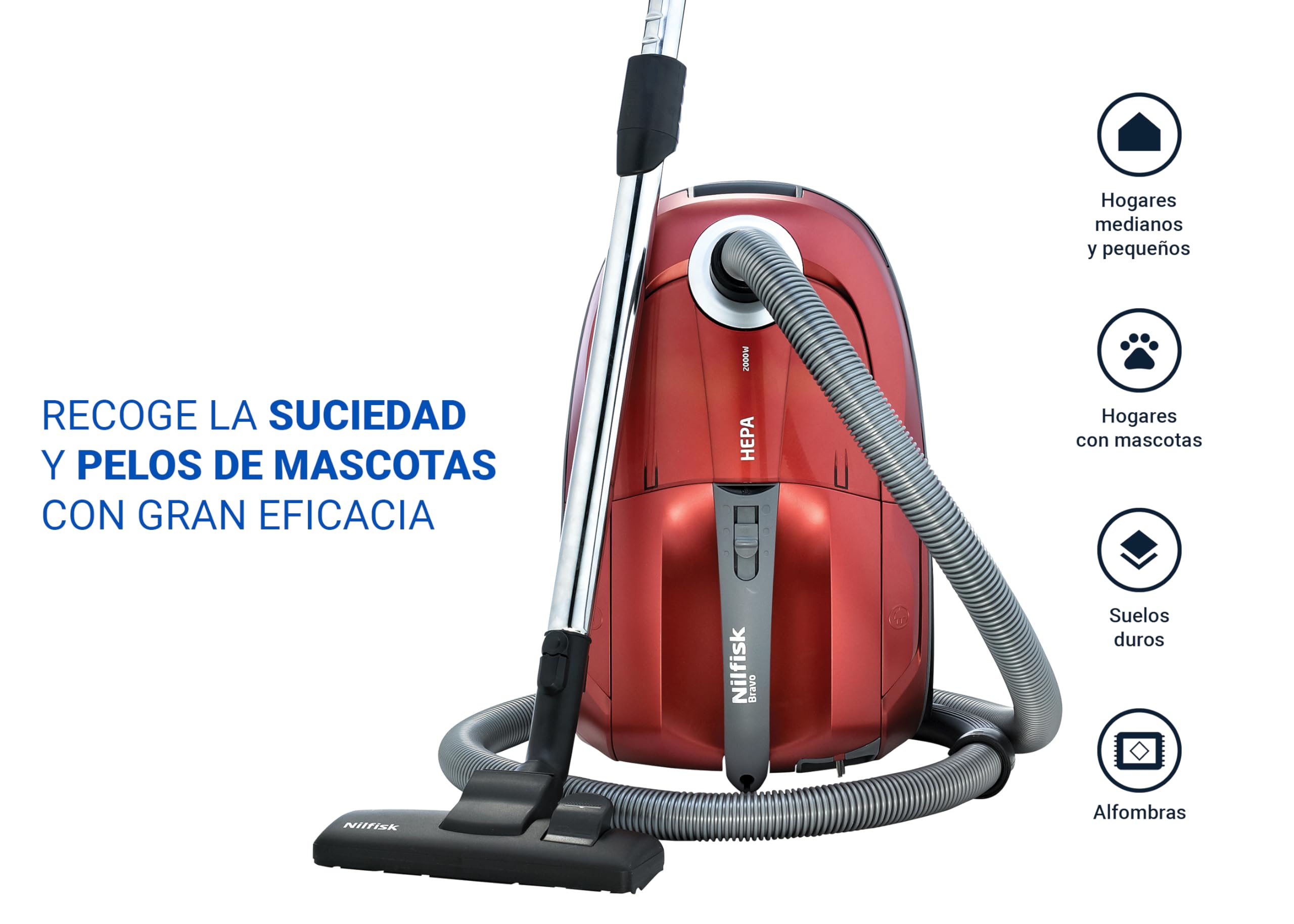 Nilfisk Aspiradora Bravo para Suelos y Alfombras - Aspirador de Gran Capacidad - Elimina Pelos de Mascotas y Polvo (SR10P07A)