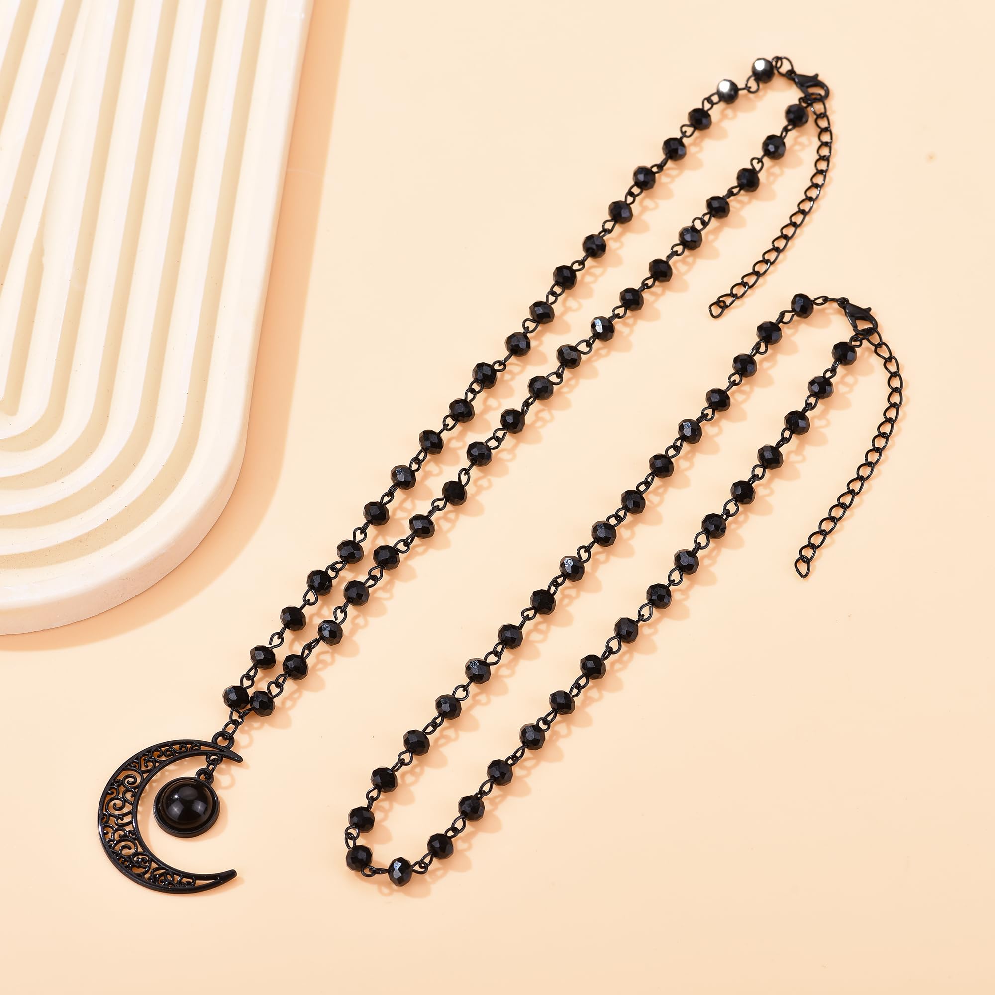 Balirek Gothic  Necklaces Moon Cross Necklaces Black Crystal Chain Halloween Black Pendant Choker Halloween Jewelry for Woman
