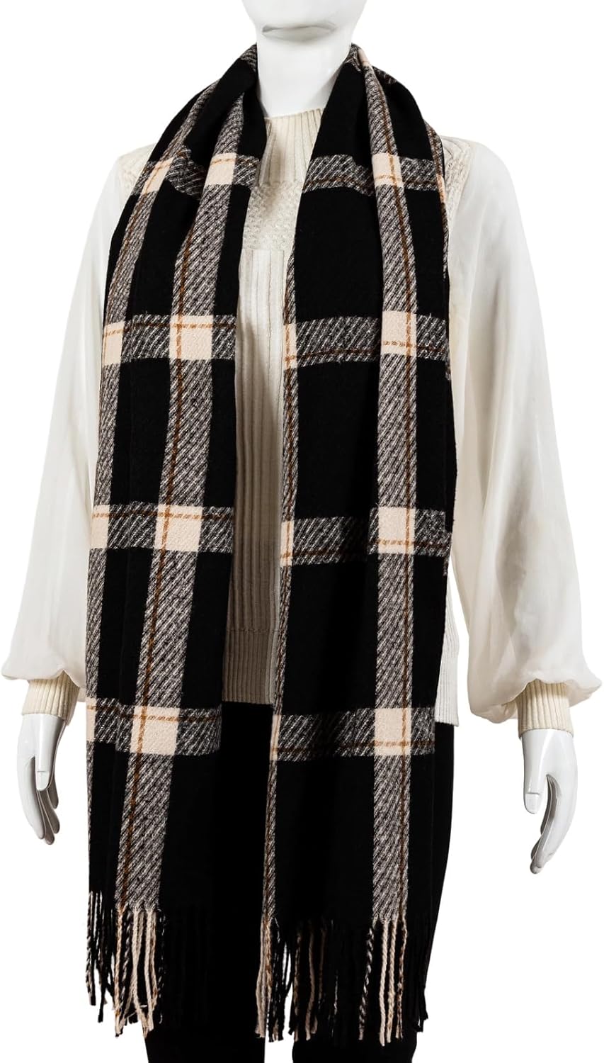 AUSEKALY Winter Women Scarf Soft Cashmere Feel Plaid Shawl Tassels Large Oversized Wrap - Image 2