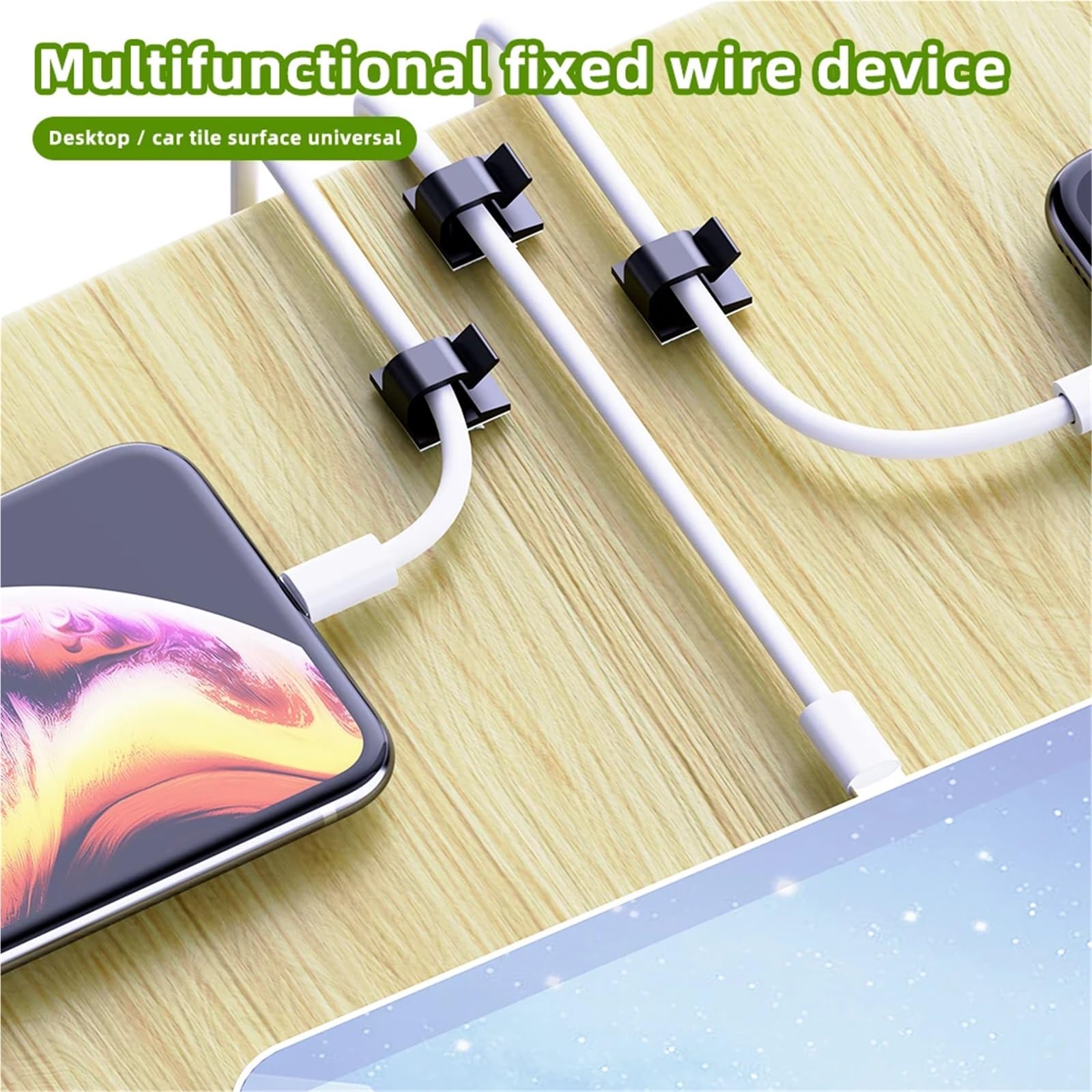 80 clips autoadhesivos para cables para exteriores, clips de luz, pinzas de gestión de cables para coche, oficina y hogar, organizador de luces al aire libre (negro)