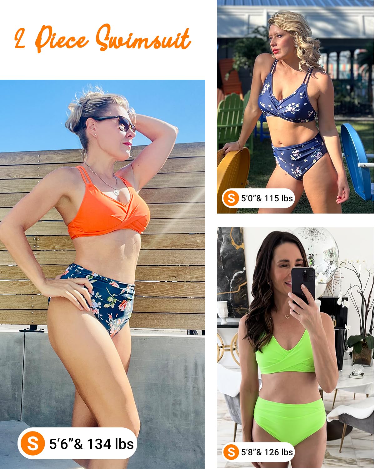 Holipick Damen-Bikini-Set mit hoher Taille, zweiteilig, Push-Up-Badeanzug, Oberteil und Bauchkontrolle, Badeanzug | Hohe Taille, Bauchkontrolle und vollständig gefütterte Unterseite, abnehmbare Pads, verstellbare Träger, hochwertiger