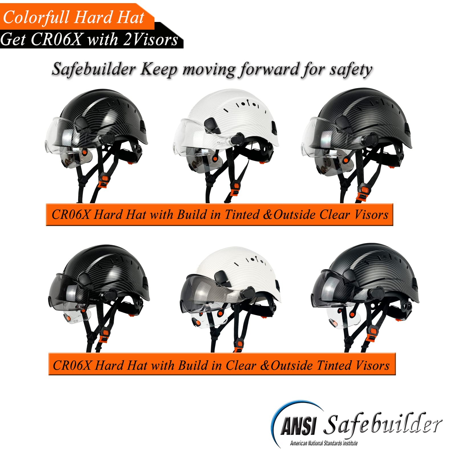 SAFEBUILDER CR06X+2V Construction Safety Helmet with Buildin Visor ABS