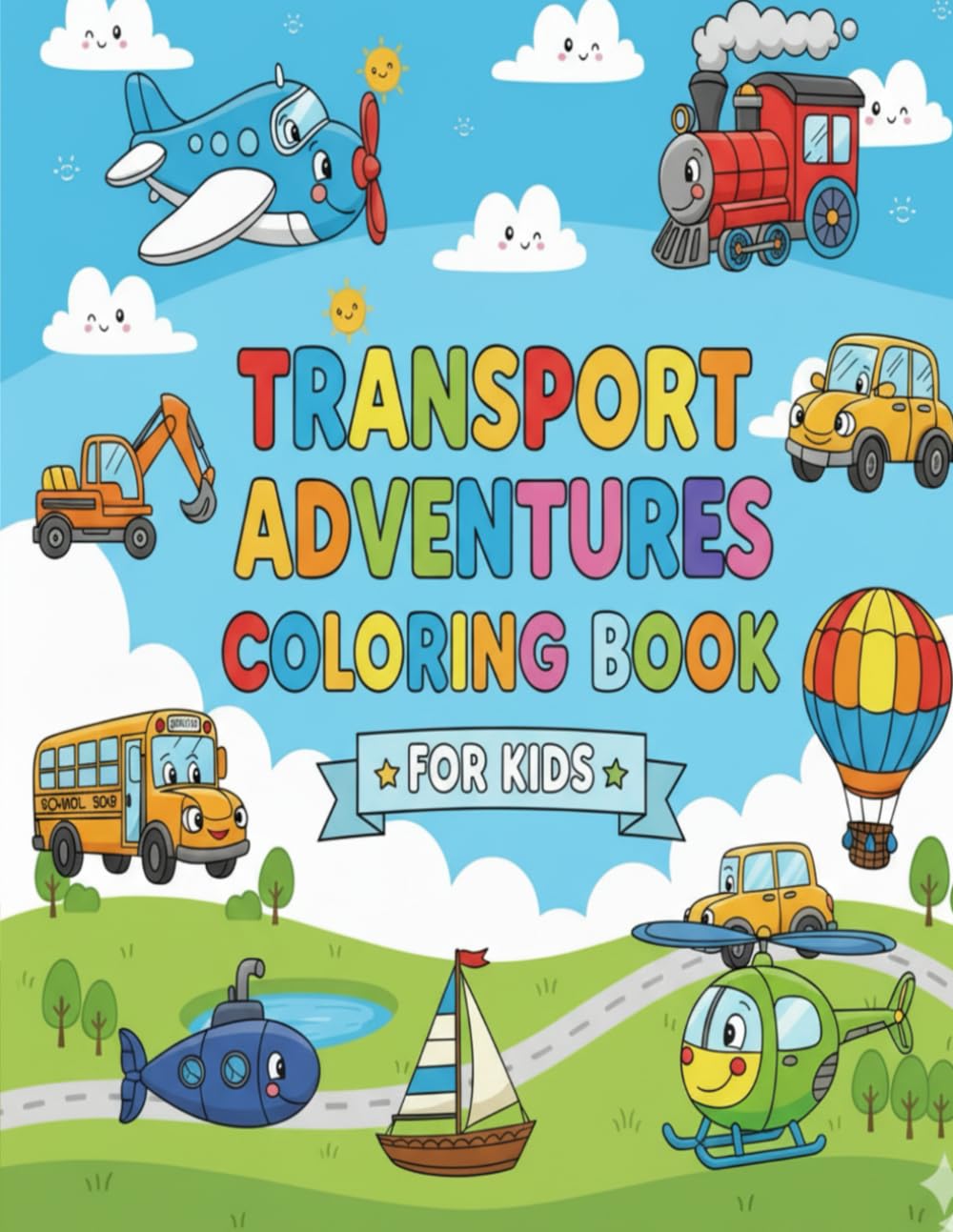 Transport Adventures Coloring Book: Cute Trasport Vehicle Coloring Book For Kids Ages 3 to 6 years.30 Fun Images For Coloring.Car,Bus,Truck and Many More...