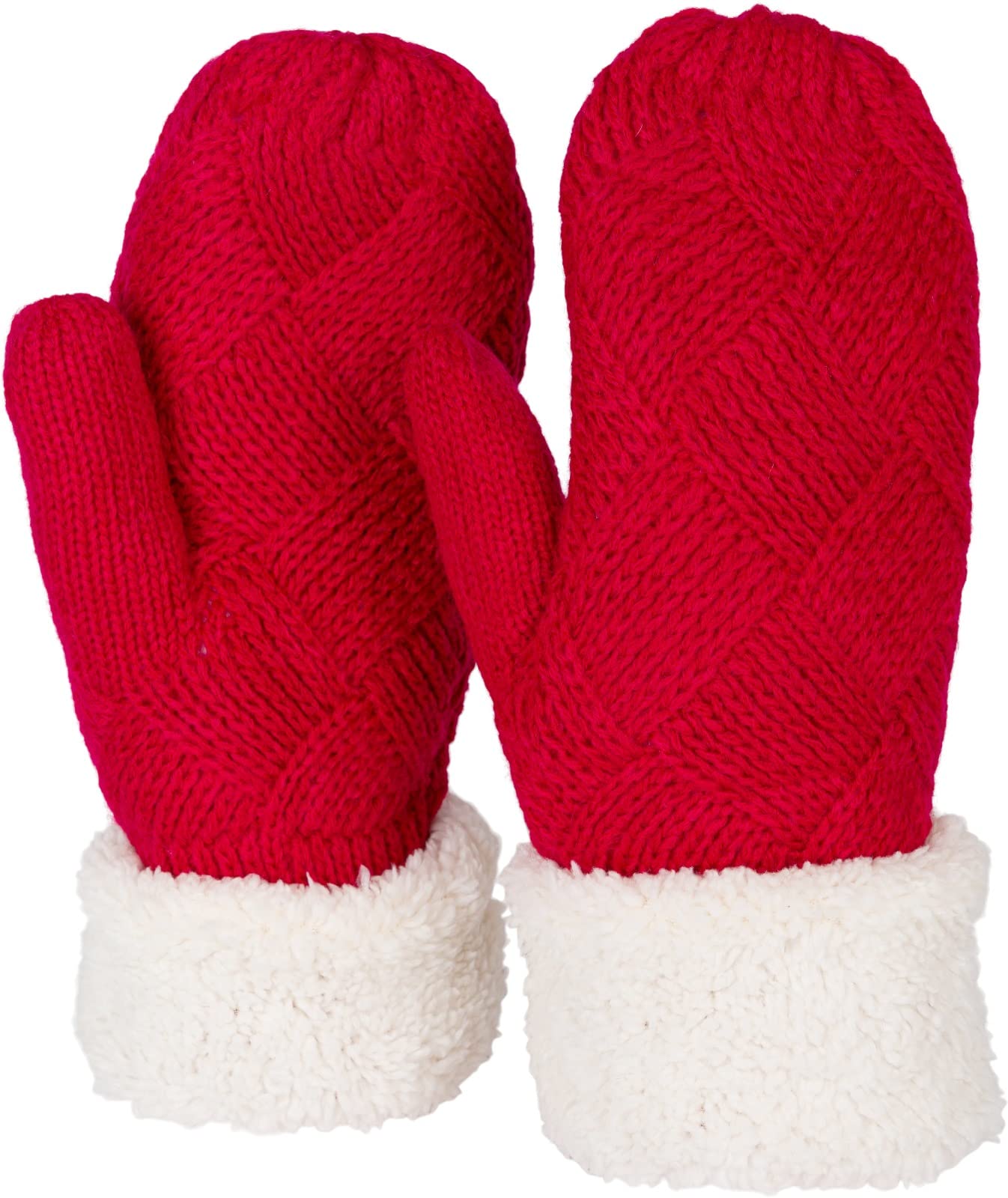 Stylebreaker Women's Red Warm Winter Knitted Mittens, Gloves With Diamond Pattern, Thermo Fleece, Knitted Gloves 09010031, Colour: