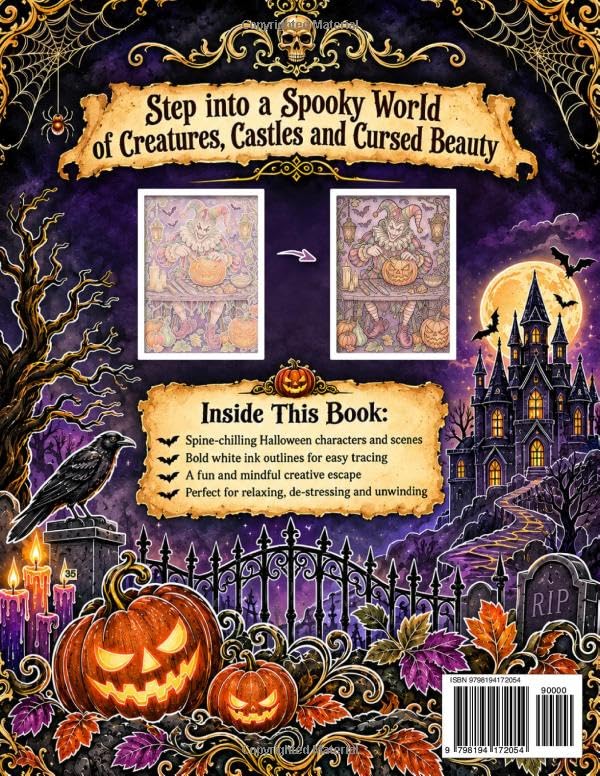 Coloria-Ink Tracing Book: Discover Sinister Jester Designs, Spooky Halloween Patterns & Intricate Ink Tracing Artwork for Mindful Relaxation and ... & Teens | A Unique Gift for Halloween Lovers image 3
