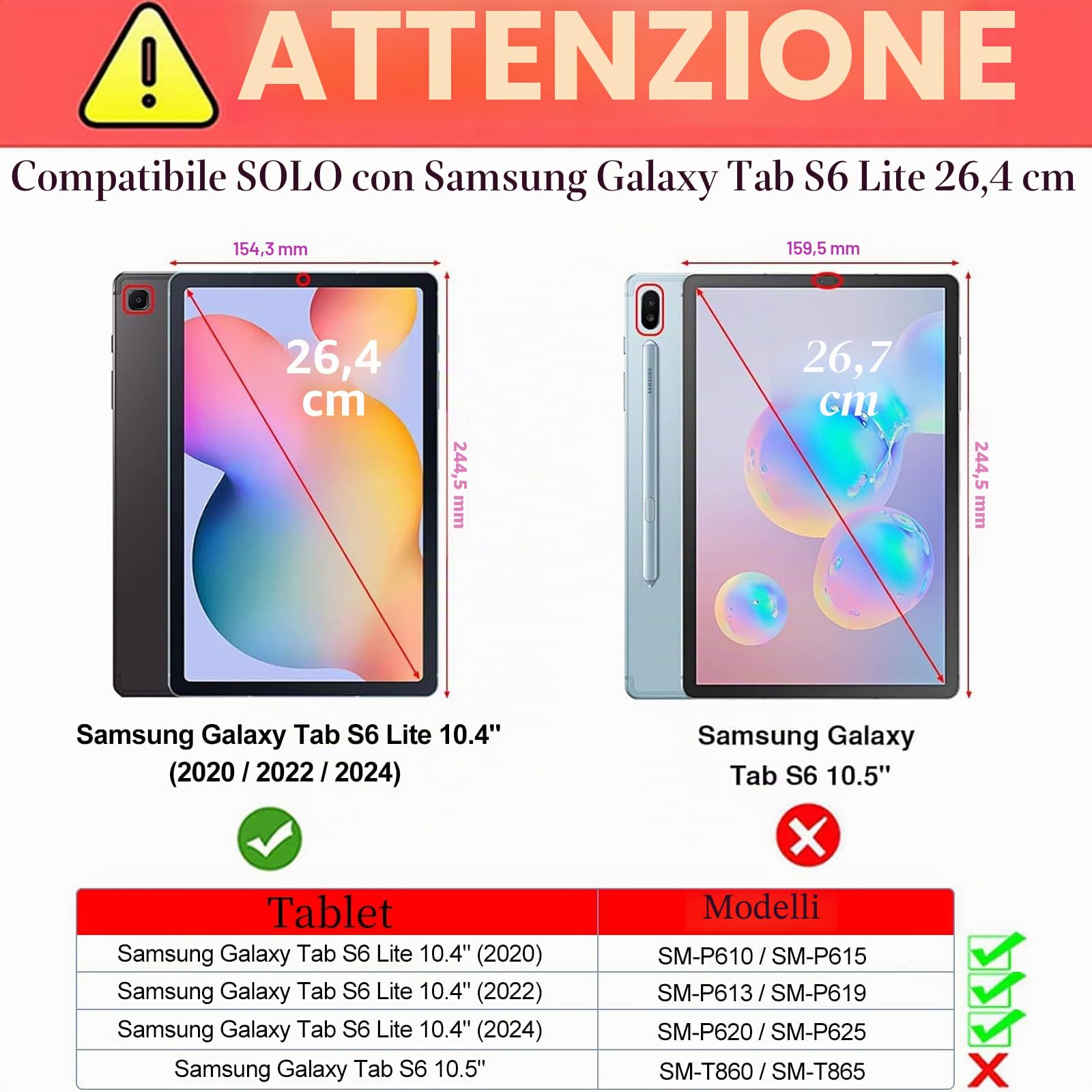 Pellicola Protettiva Vetro Temperato per Samsung Galaxy Tab S6 Lite 10,4 Pollici SM-P610/P615/P613/P619