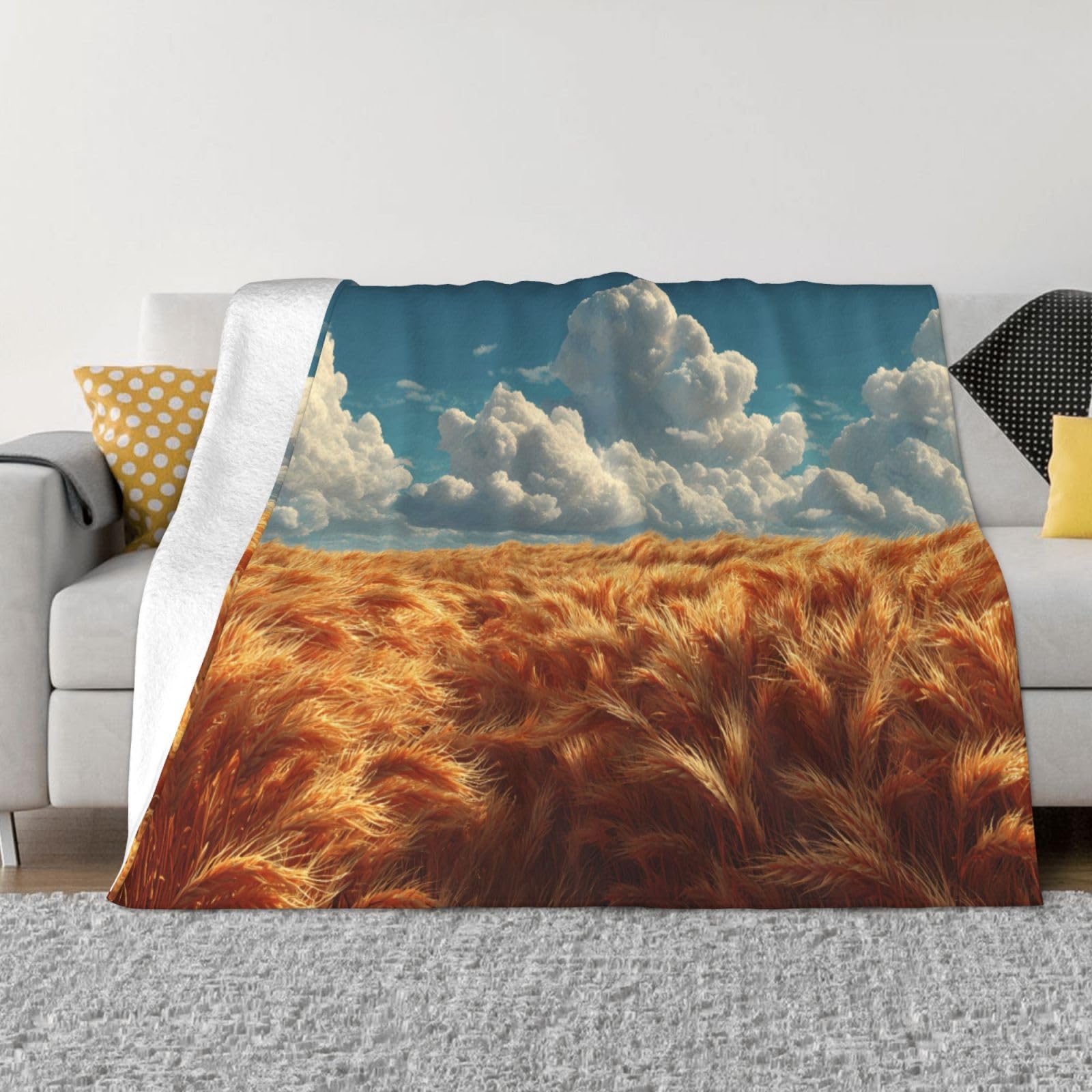 Manta de viaje portátil de 80 x 60 pulgadas, suave, resistente a las arrugas, plegable, exquisito estampado de campos de trigo de verano