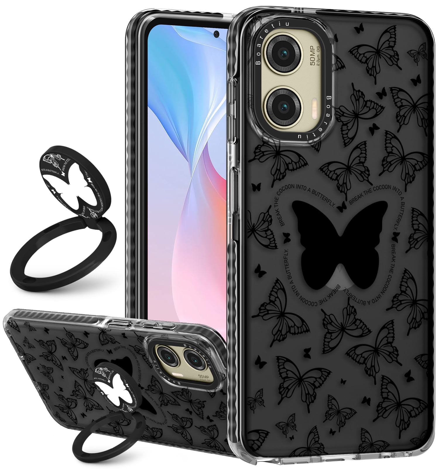 Boaretiu Cute Kawaii for Moto G Stylus 5G 2024 Case with Stand - Fashion Cool 360° Rotate Ring Holder Kickstand for Women Girls Boys Teens Girly for