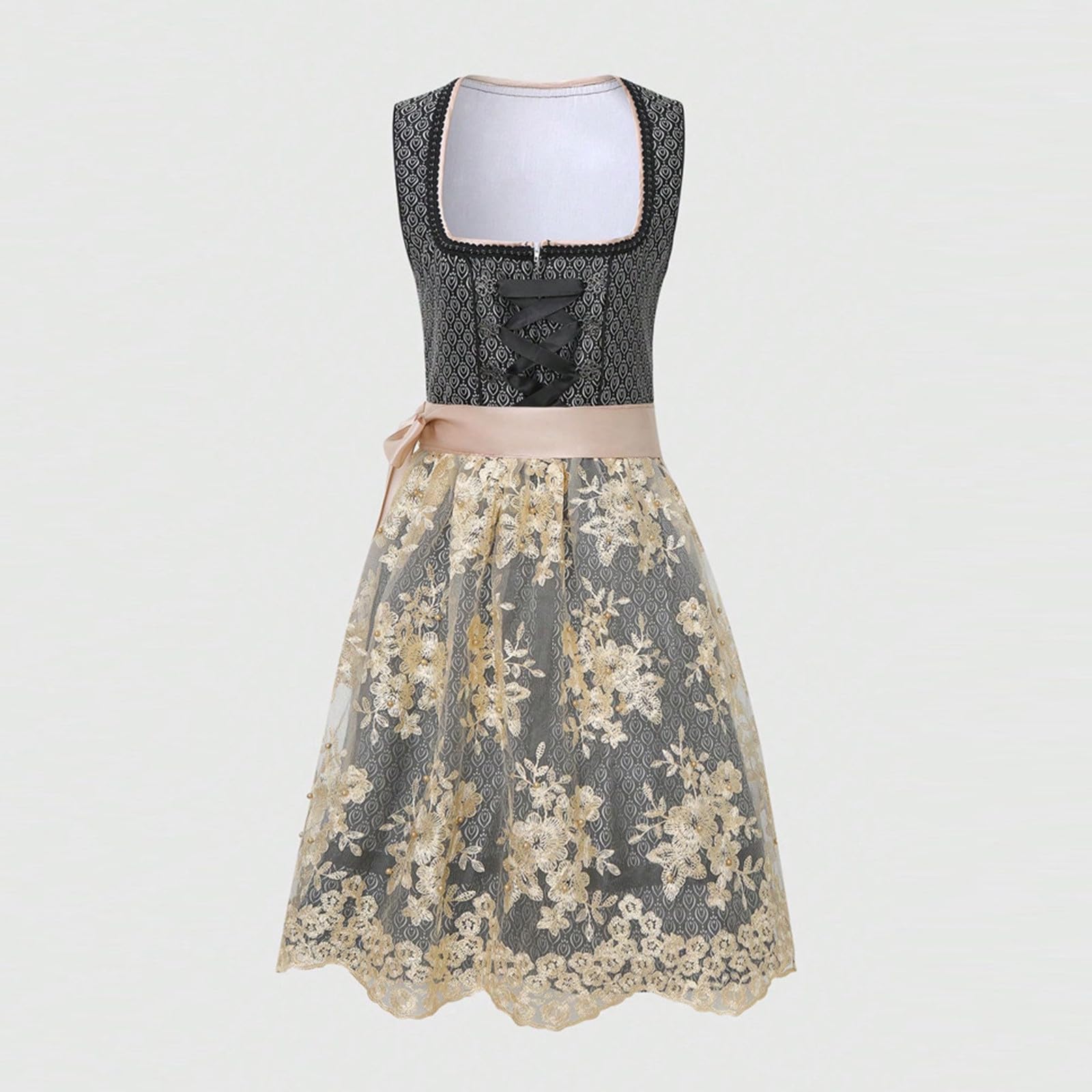 Generisch Dirndl Für Damen Traditionell Cosplay Dirndl Set Damen Komplett | Traditionelles Dirndl Set mit Schürze, dehnbares Material, elegantes Cosplay Kostüm, für Bierfeste und Mottopartys
