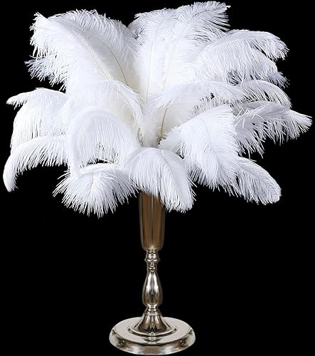 Plumas de avestruz grandes blancas a granel 20 plumas de avestruz de 16-18 pulgadas a granel, plumas grandes para centros de mesa, jarrón, arreglo