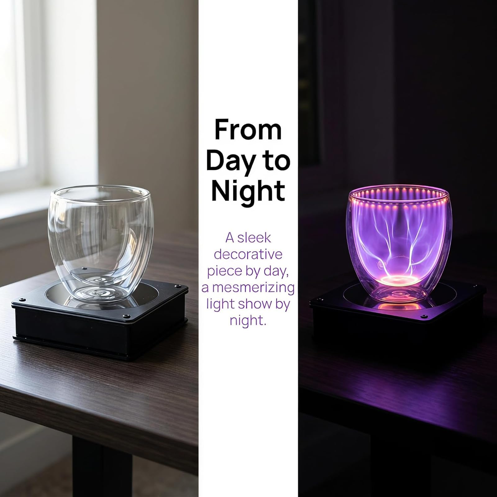 Vaso De Plasma con Bobina De Tesla, Taza Luminosa con Efecto De Rayo, Vaso De Cristal con Efecto De Rayo Eléctrico, Cristalería Iluminada Sensible Al Tacto con Base Excitadora, para Regalo