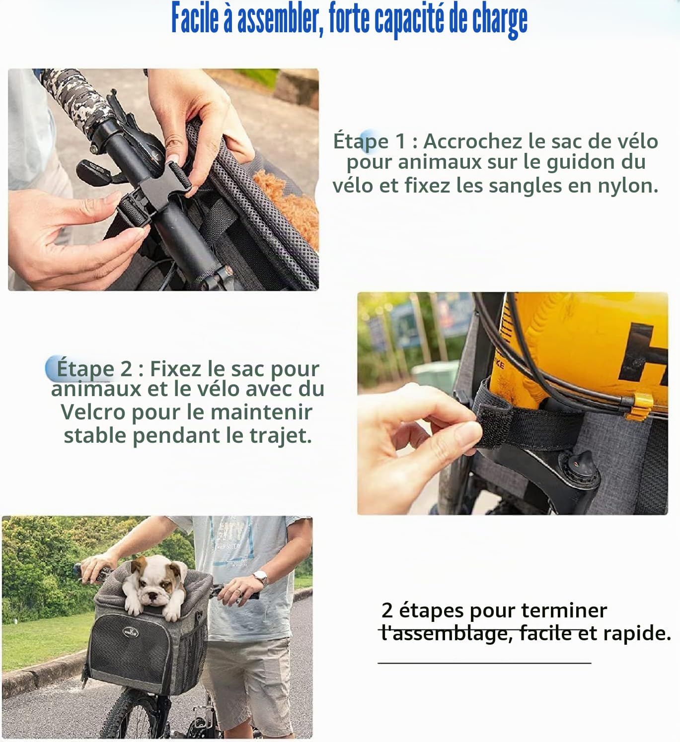 Wakytu Panier de Transport de vélo pour Chien, Sac à Dos de Transport Avant pour vélo Pliable, Amovible, Bandes réfléchissantes, 2 Poches de Rangement latérales, Sac de Voyage pour Animaux de