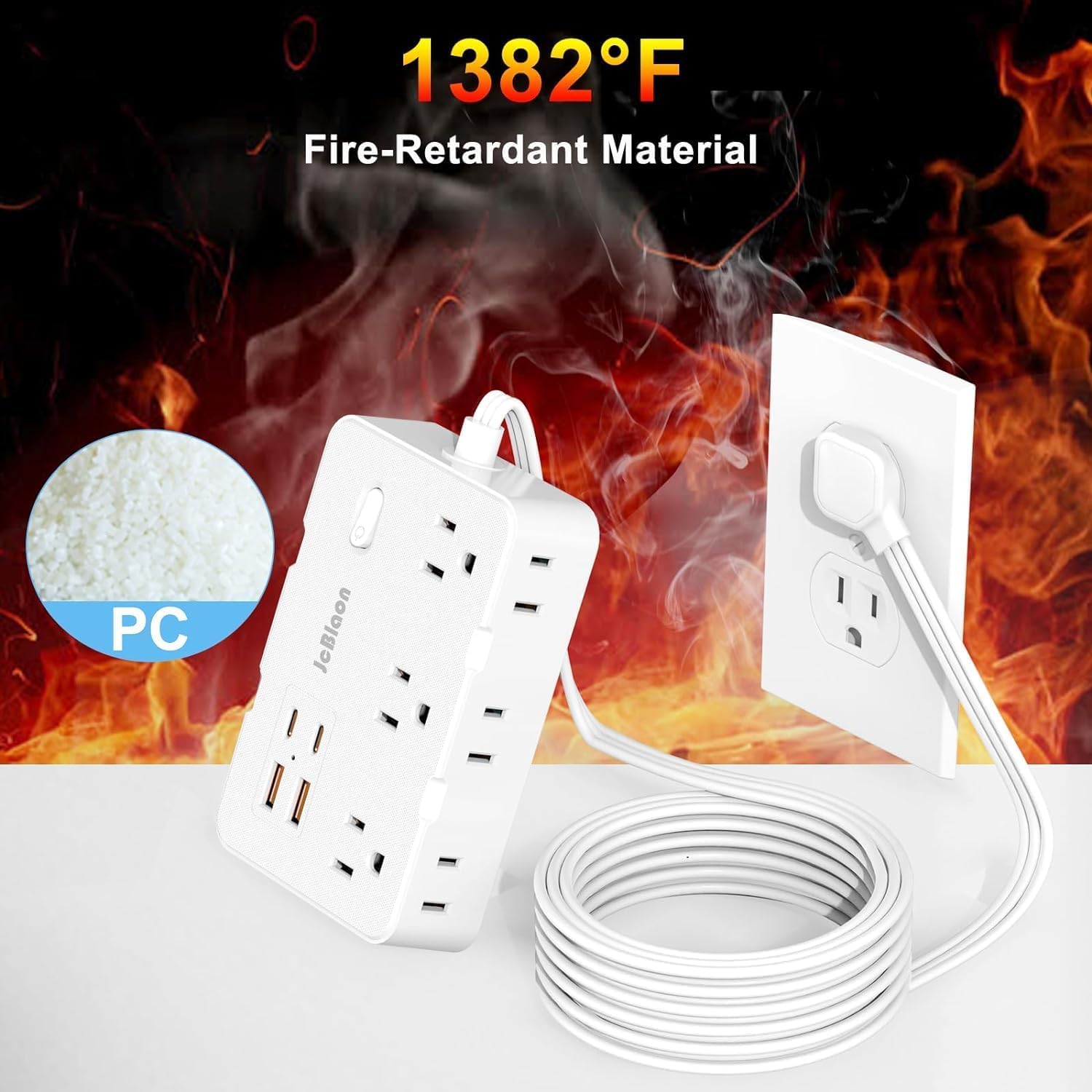 Steckdosenleiste Überspannungsschutz, 1,5 m langes Kabel, ultradünn, flach, Verlängerungskabel, 6 AC-Steckdosen, 4 USB-Ports (2 USB-C), Reise-Steckdosenleiste, Schreibtisch-Ladestation für Heimbüro