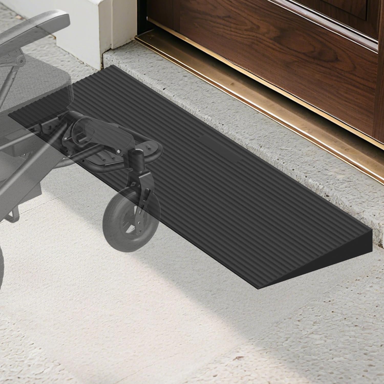 Vkechh Türschwellenrampe,90x15x2cm Rollstuhlrampe aus Vollgummi bis 1,5t Kürzbare & rutschfeste Auffahrrampe für Saugroboter,Kinderwagen, Rollator, mit Doppelseitigem Klebeband