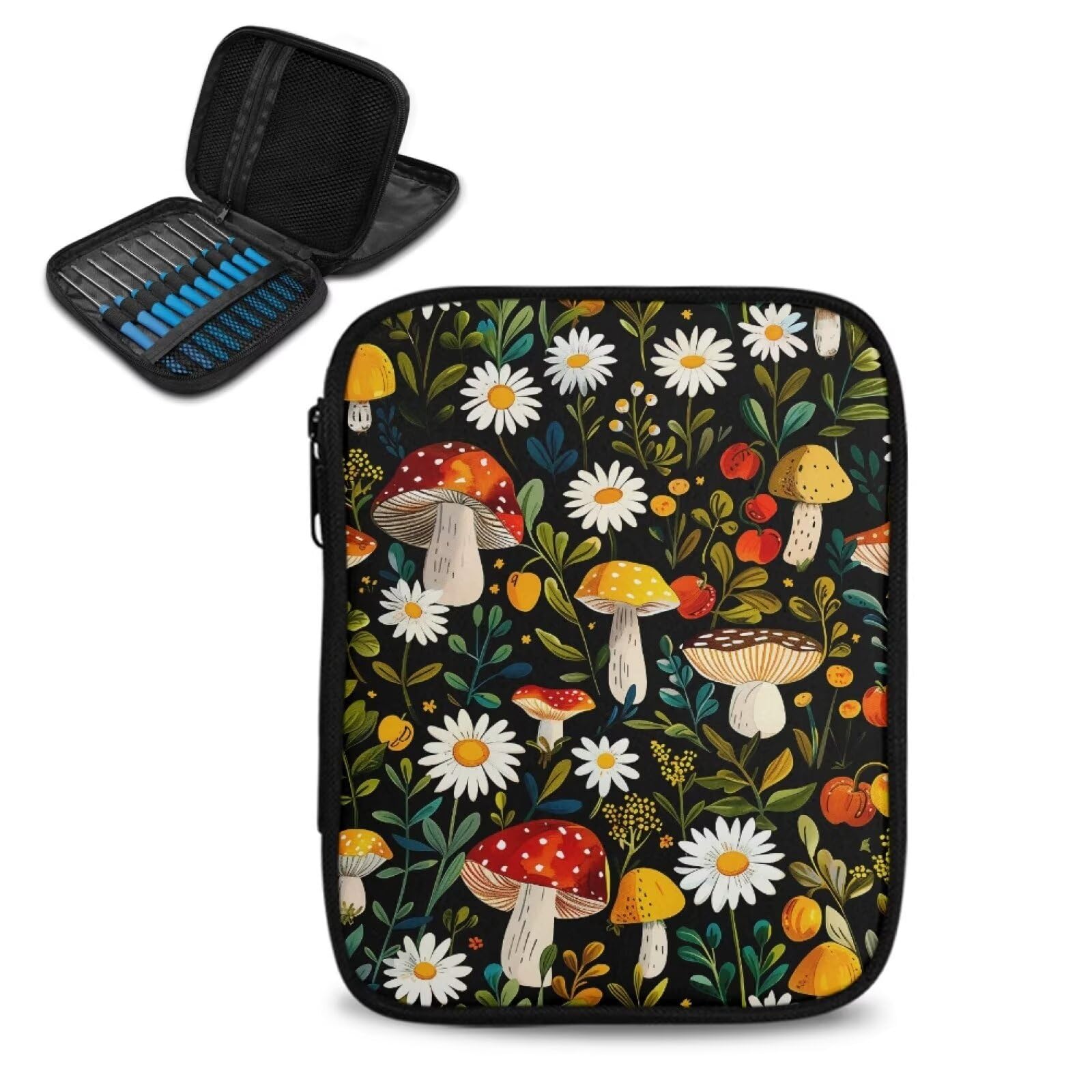 Daisy Crochet Hook Case Portable Mushroom Crochet Organizers and Storage Soft Lightweight for Travel Outdoors Home Easy to Carry Washable