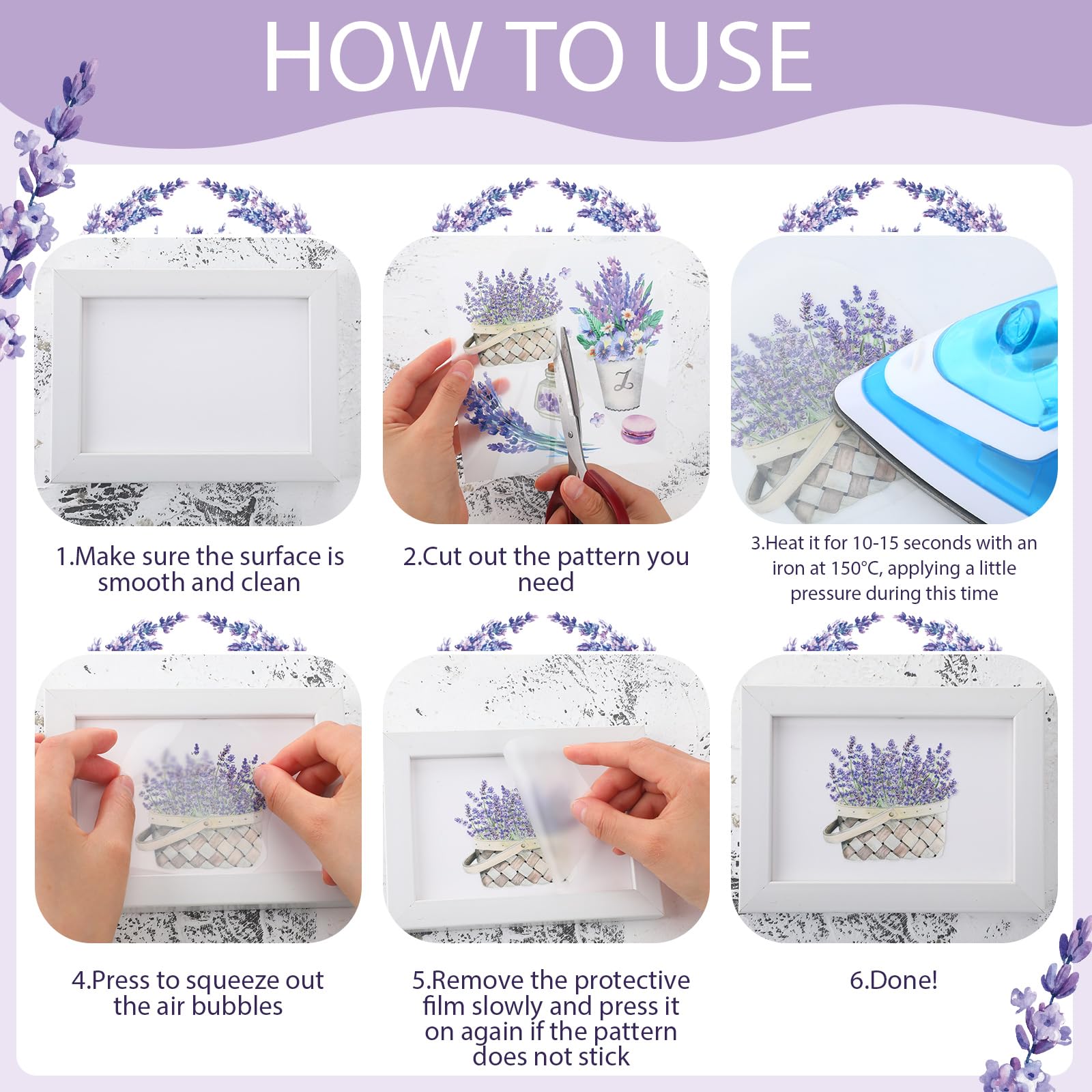 4 Sheets Purple Lavender Rub On Transfer Stickers For Furniture Vintage...