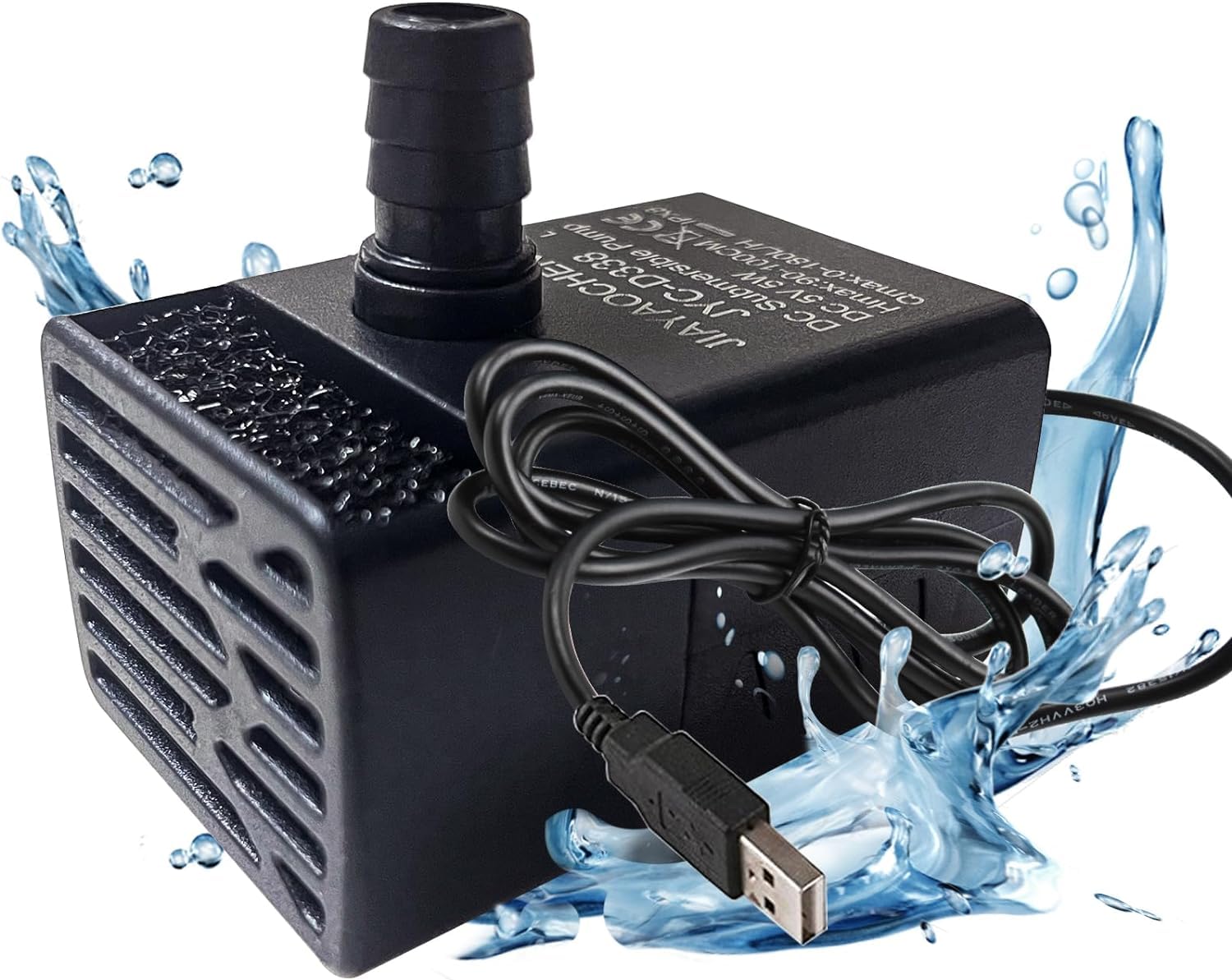 Small Fountain Pump with Filter Sponge 5W Submersible USB Pet Water Fountain Ultra Quiet Water Table Pump for Aquarium, Pond, Fish Tank, Hydroponics