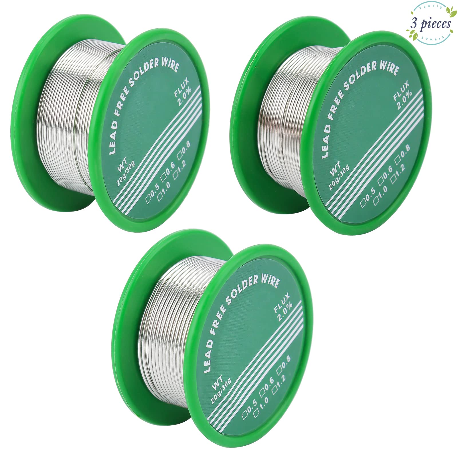 3 Pezzi Filo di Saltura senza Piombo, Filo Animato Sn99.3 Cu0.7 FIux 2.0％ Stagno per Saldatura 0,6mm/0,8 mm/1,0mm, 30g/Rotolo