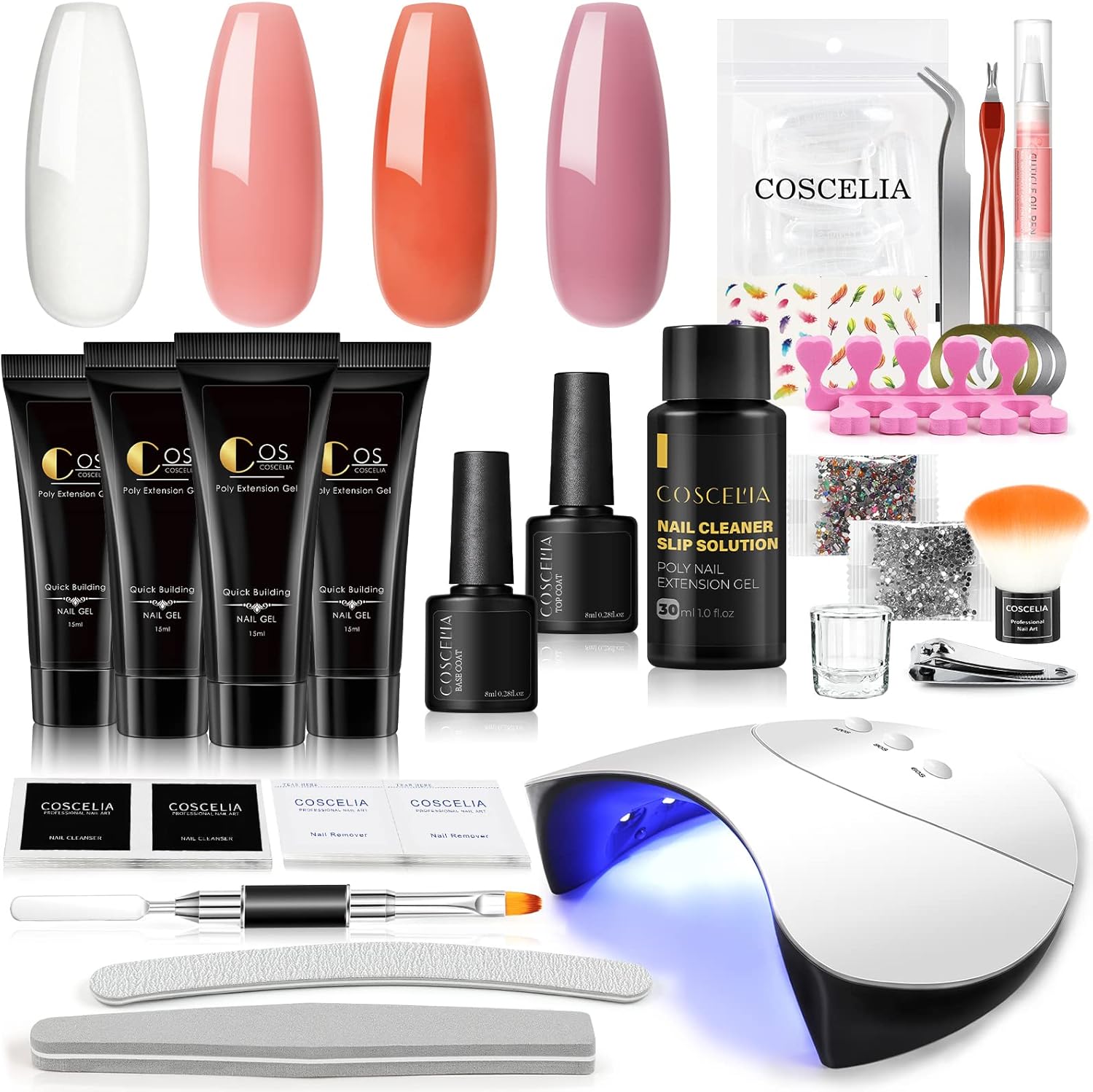 COSCELIA Gel Extension Kit 4 Pots Poly Nail Gel Kit Complete Gel