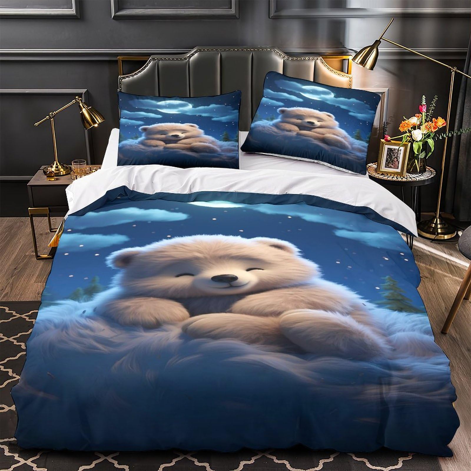 Housse de couette ours microfibre hypoallergique lit enfant confortable