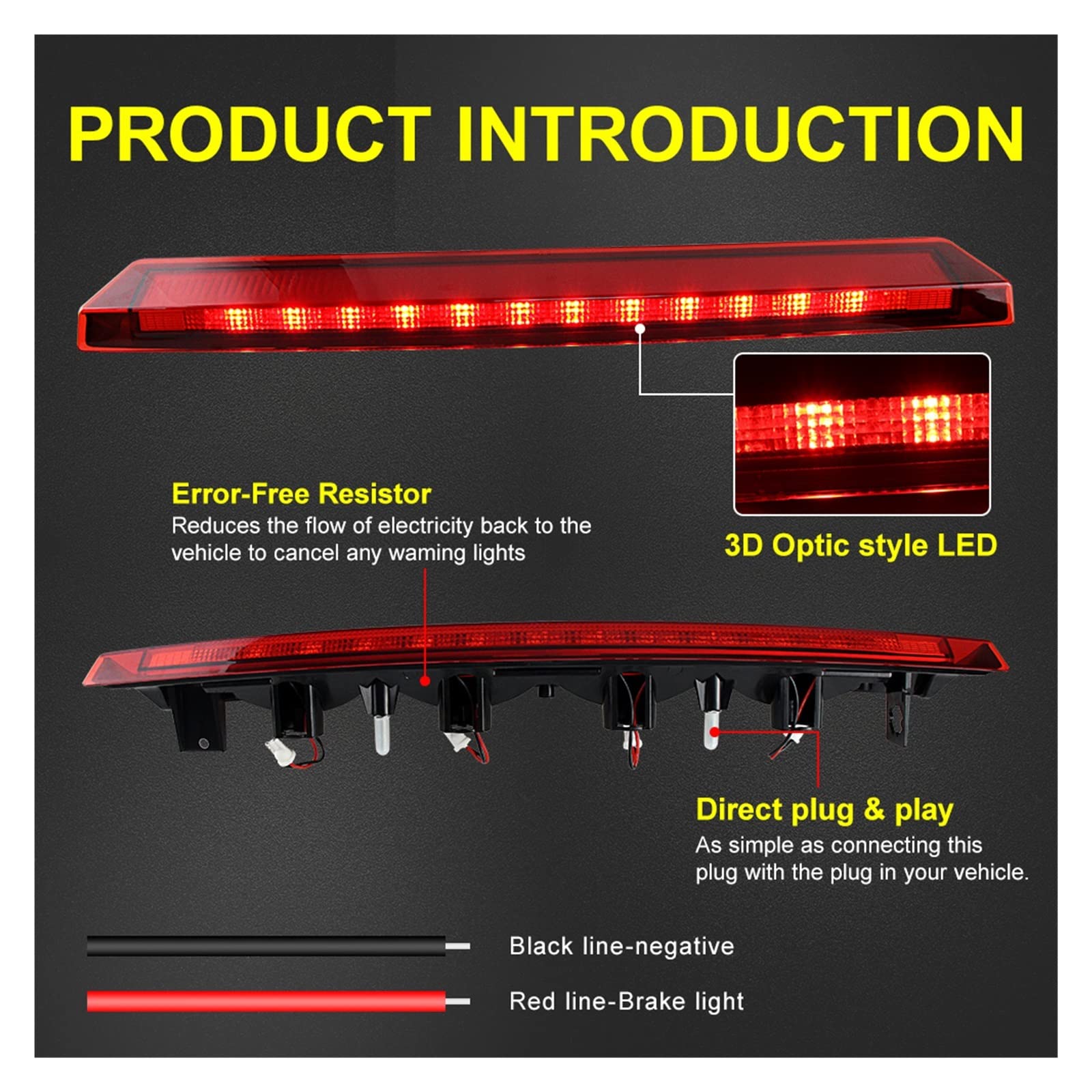 Car Third Tail LIGHT Brake Stop Light Rear Trunk Signal Lamp Assembly Fit For FORD MUSTANG 1999-2004 Car Accessories 1R3Z13A613AB (Color : 1pcs LED Red Lens)