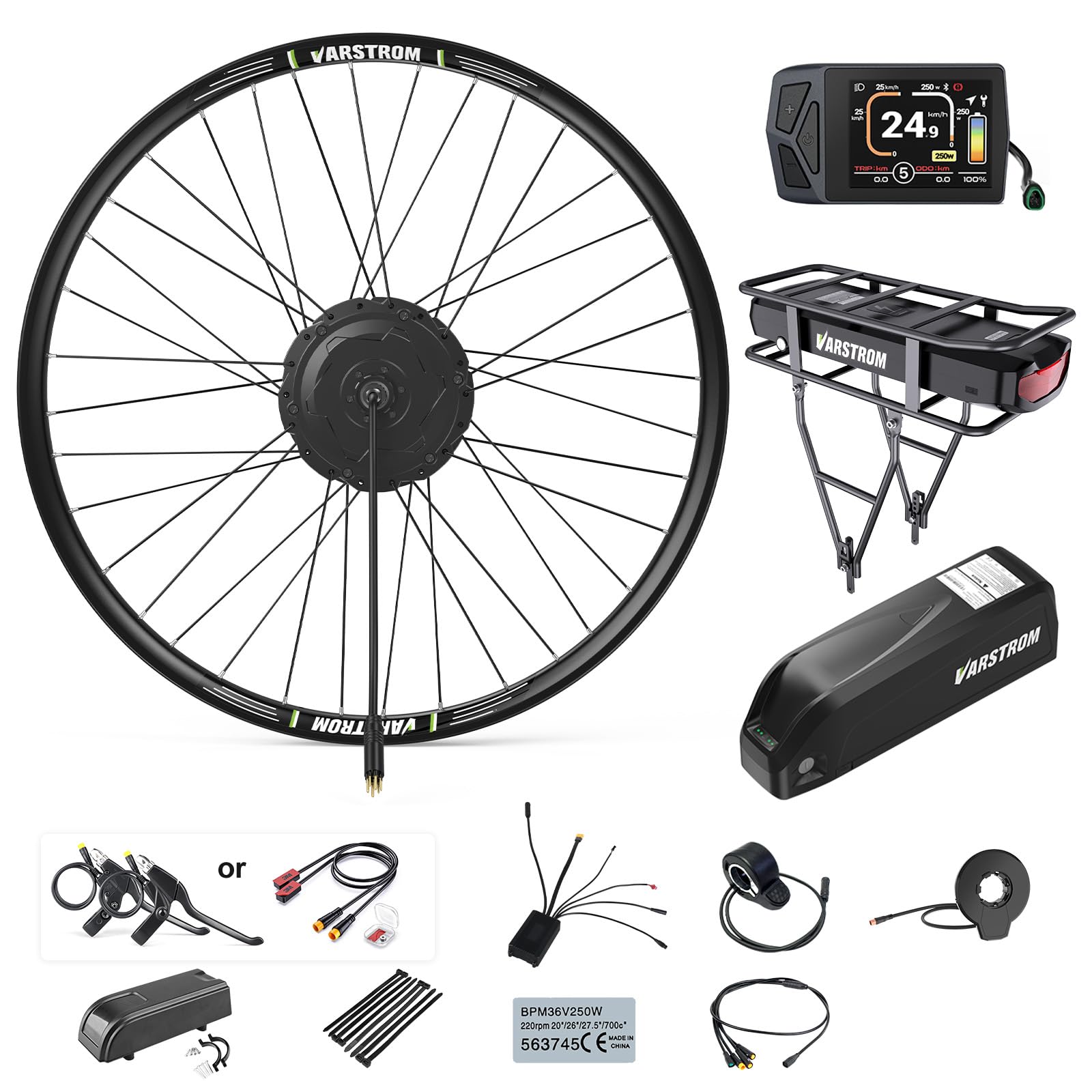 48V Kit Conversione Bici Elettrica Anteriore Posteriore 26 27,5 29 Pollici | 125EVH 125XVH Mozzo 20 700C Kit di Conversione Bici Elettrica Con Batteria E Display Opt - Motore Per Cassetta Mountain Bike
