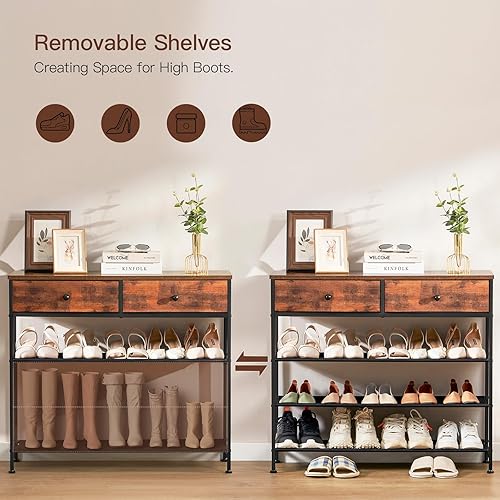 Vista 53 de usikey Zapatero, organizador de almacenamiento de zapatos de 5 niveles con 2 cajones, estante de zapatos de metal para 16-20 pares de zapatos, con 4