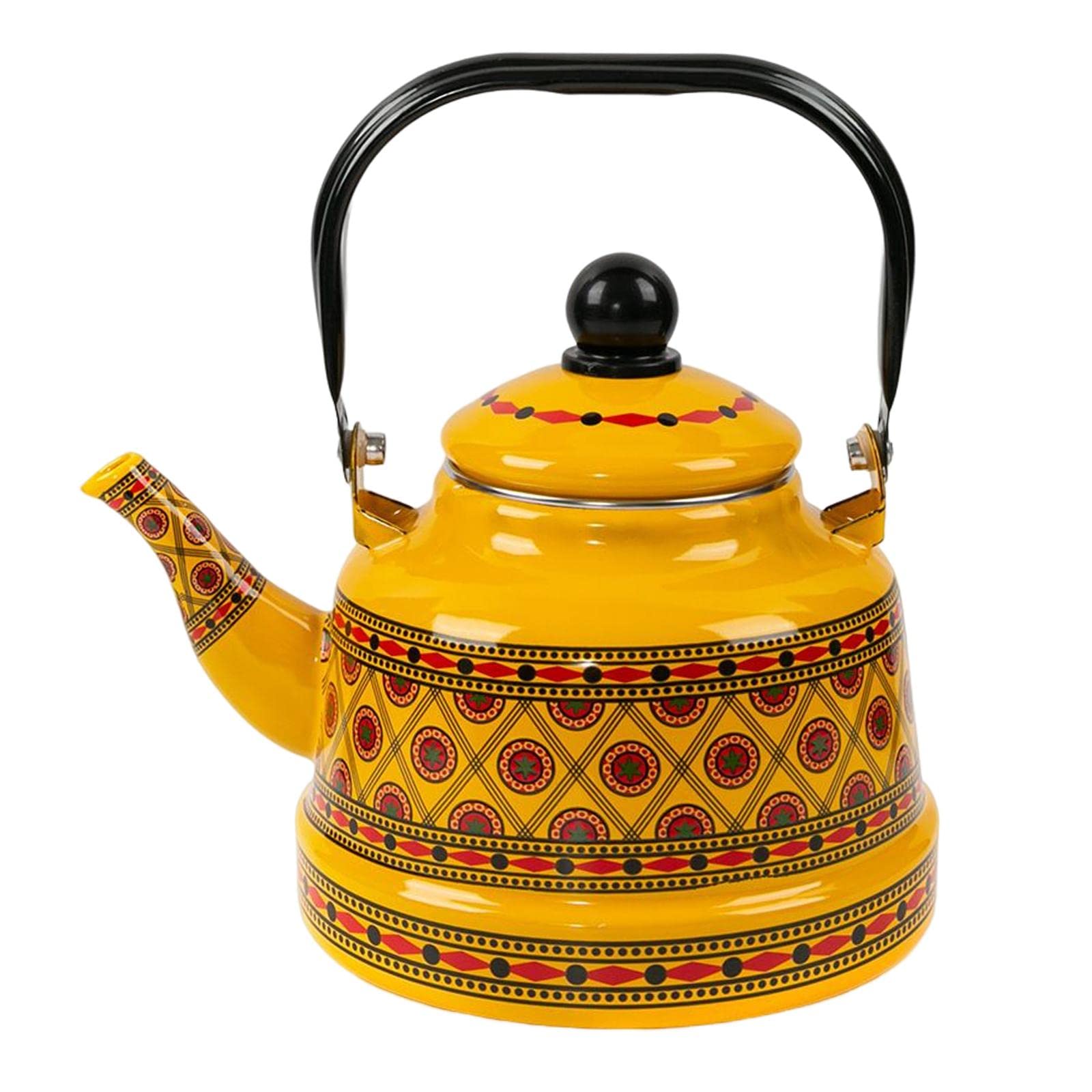 2,5 l emaillierter Teekessel, tragbarer Warmwassertopf, Geschirr, glasiert, klassisches Design, kein Pfeifen, Teekessel für den Herd zum Picknick, gelber Stil B (gelber Stil B)
