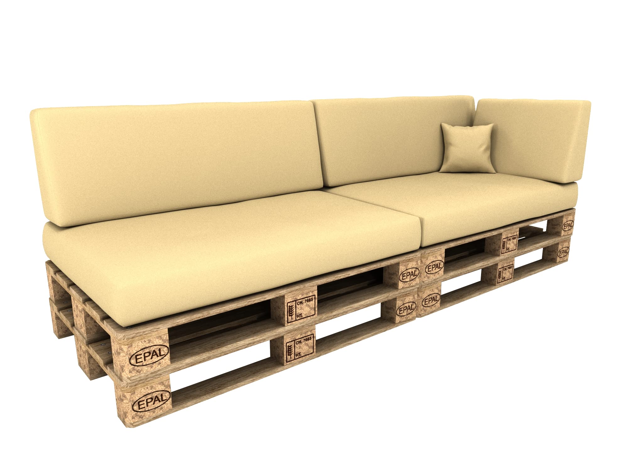 POKAR Euro Pallet Seating Set of 2: 1x seat cushion 120x80cm + 1x back cushion 120x40cm, cold foam, removable covers, Home Garden Furniture DIY, indoor outdoor pillow, without pallets, Beige — view 226