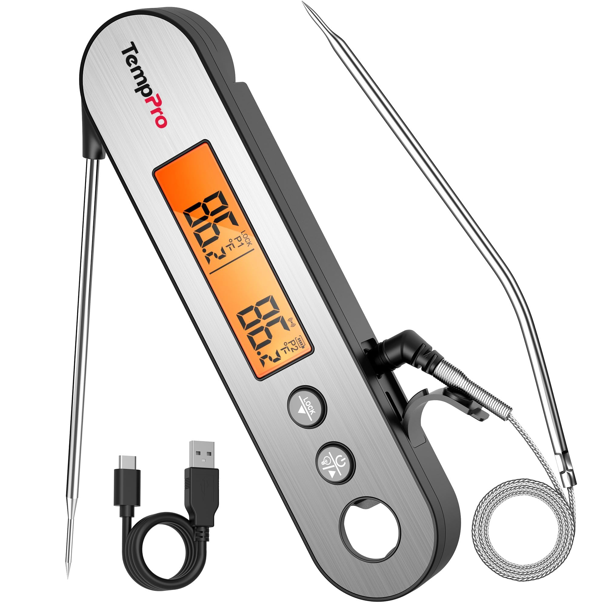 TempPro TempSwift Rechargeable Digital Meat Thermometer, Dual Probe