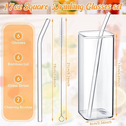 Miniatura 3 de Inbagi 6 vasos cuadrados delgados de vidrio cuadrados transparentes para cocina, elegantes vasos de bar, vasos altos para agua, vino, jugo, cóctel,