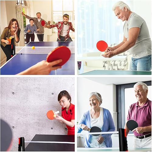 Miniatura 7 de FBSPORT Set de palas de ping pong, juego de tenis de mesa con 4 raquetas y 8 bolas, red retráctil con bolsa de almacenamiento - accesorios de pala