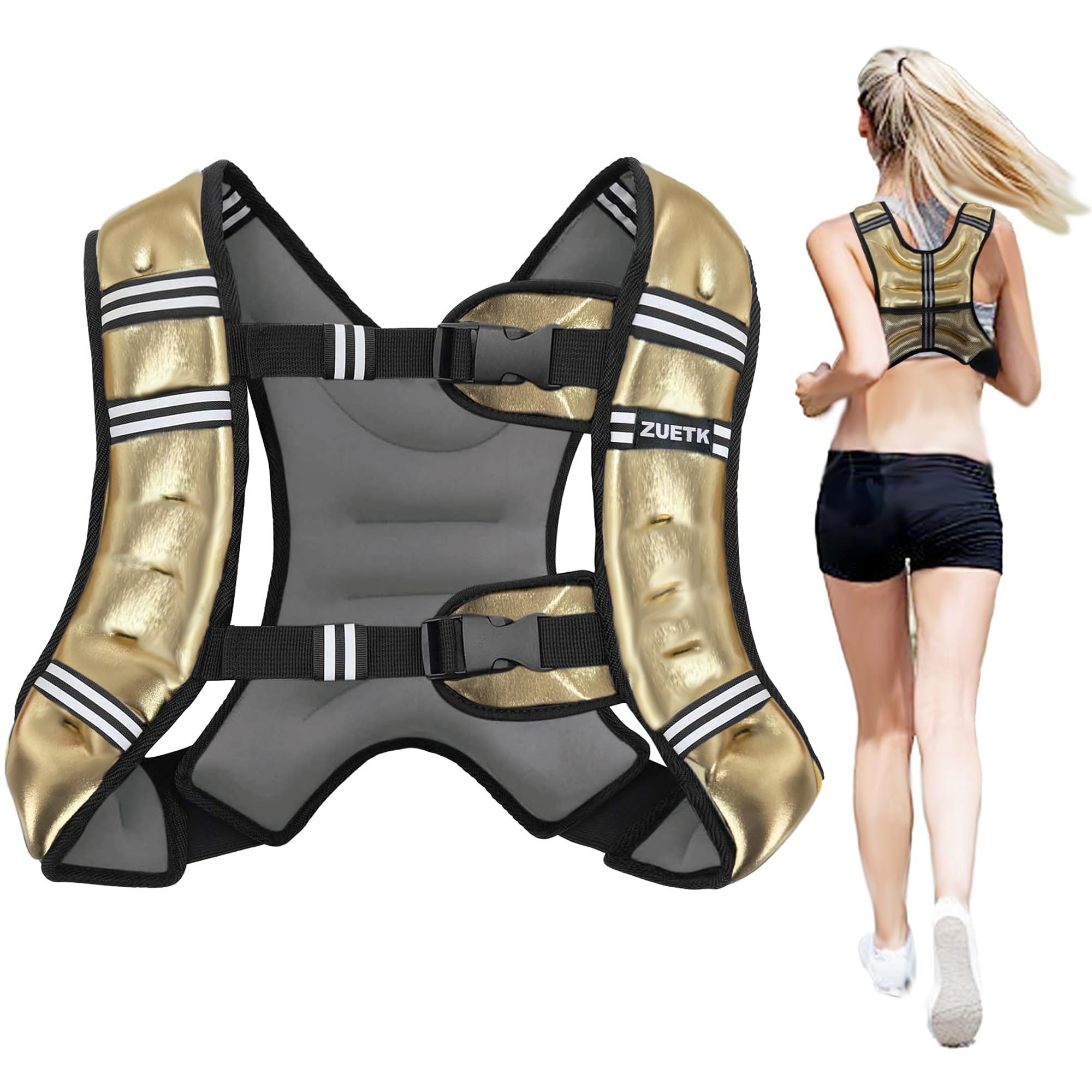 ZUETK Weighted Vest, 6lb/8lb/12lb/16lb/20lb/25lb/30lb Weight Vest with Reflective Stripe, Weighted Vest for Men Women Workout Equipment for Strength