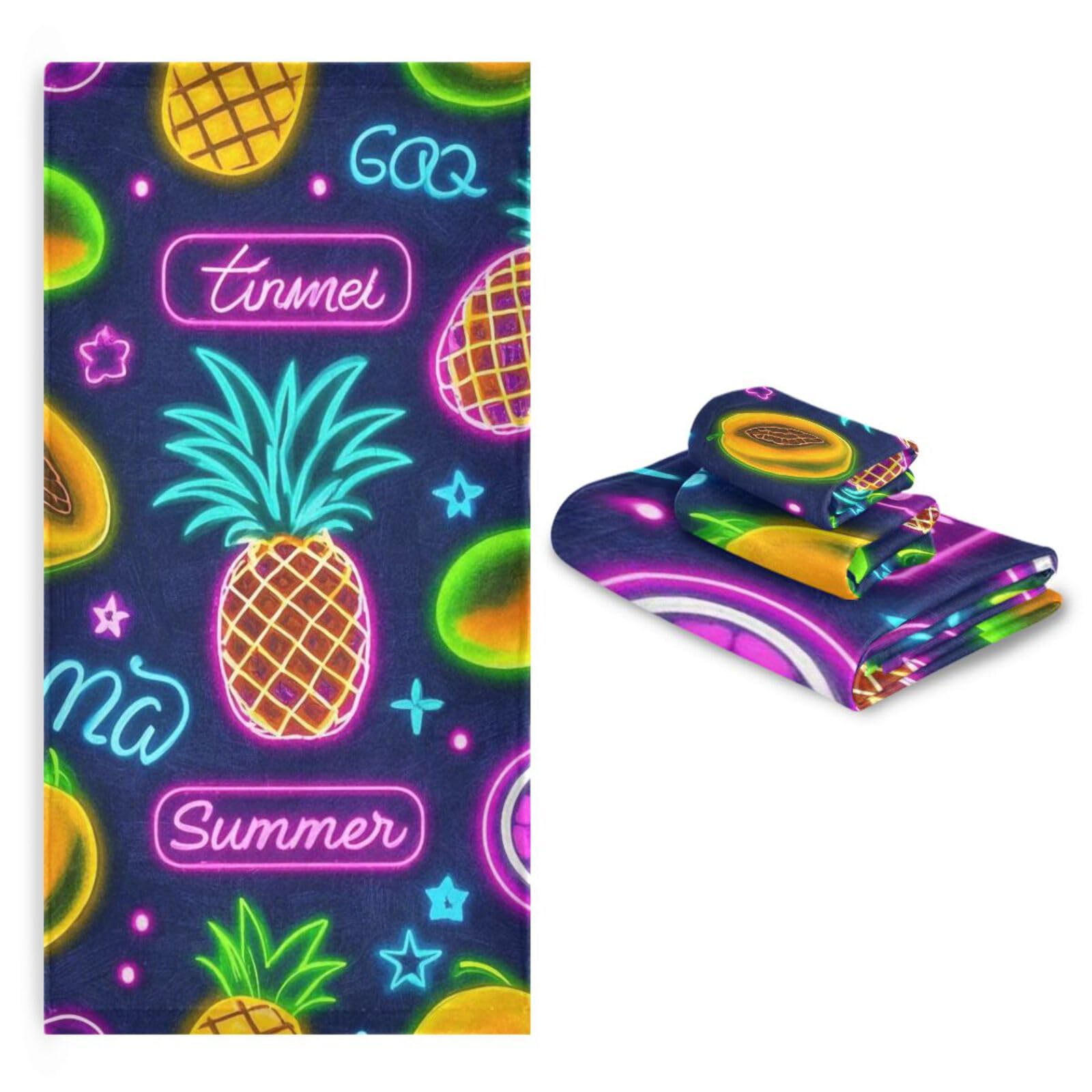 Letni neonowy owoc ananas owoce czyszczenie ręczników do twarzy zestaw 3 sztuk, 1 ręcznik kąpielowy 1 ręcznik do rąk 1 myjka do kuchni łazienki jogi siłowni