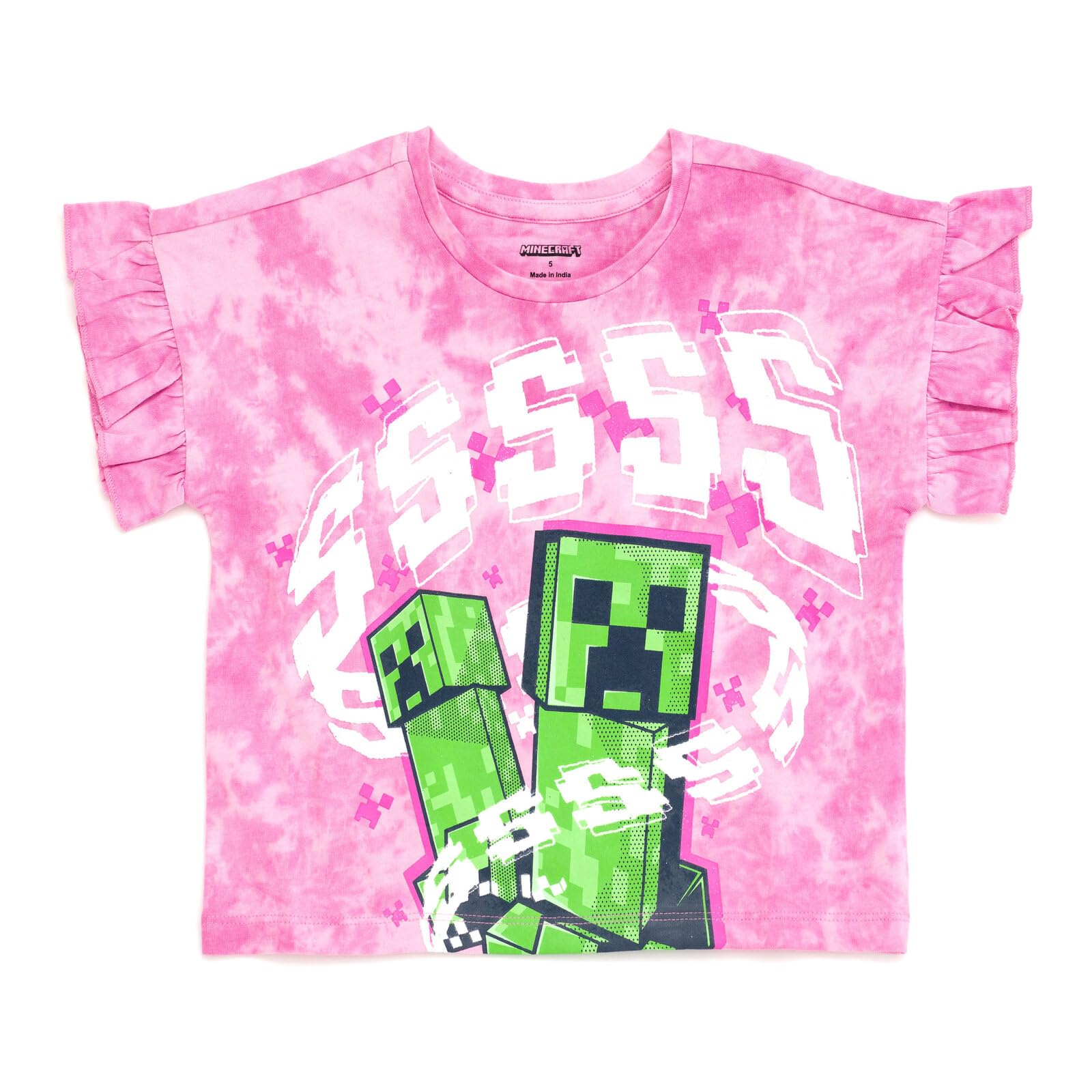 Minecraft Mädchen-Outfit-Set mit T-Shirt und Chambray-Shorts, für kleine Kinder bis große Kinder, Größen 32-42-44
