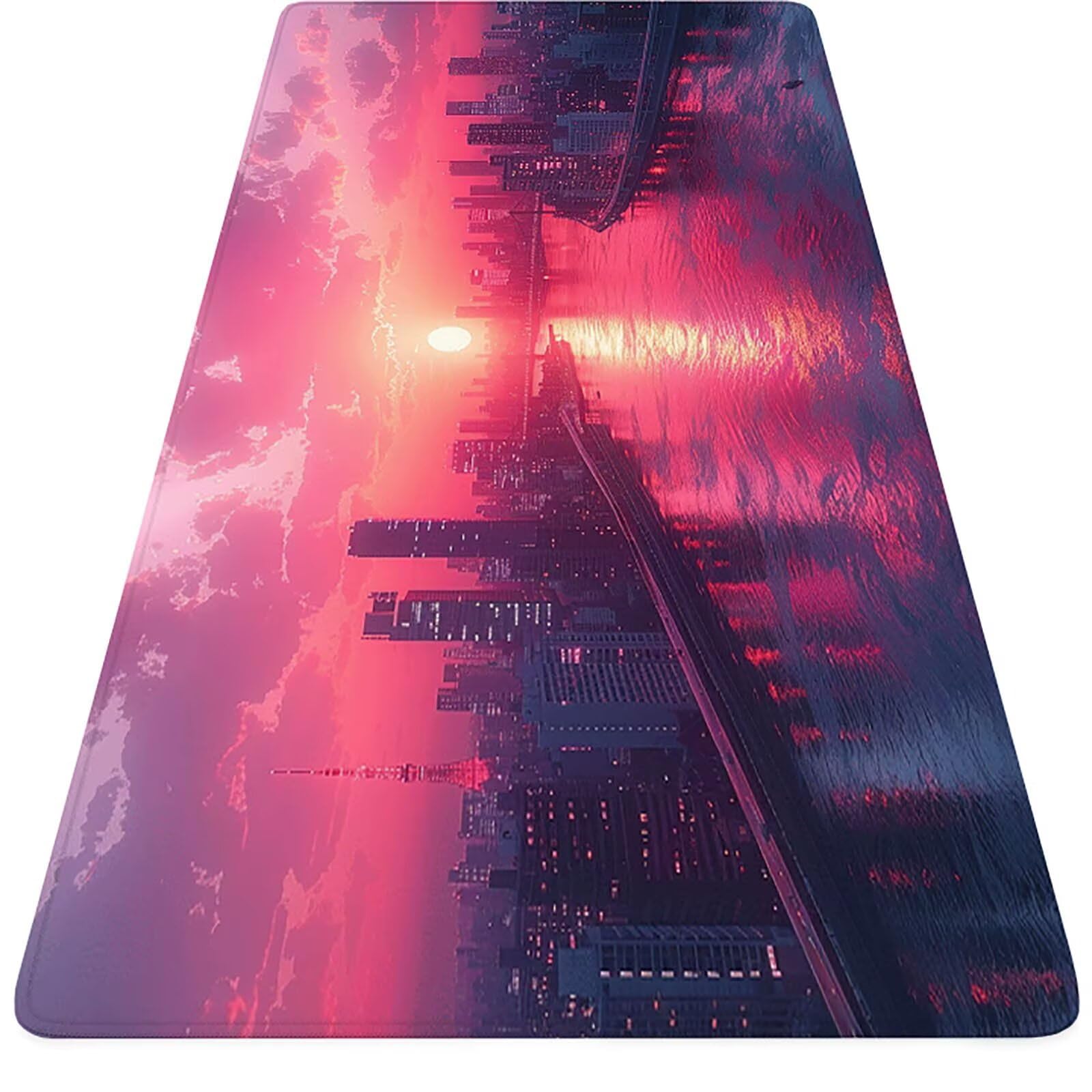 Paesaggio urbano Tappetino Mouse Gaming xxl 1000 x 500 mm, Tappetino Scrivania Viola Con Bordi Cuciti, Presa Stabile su Superfici Lisce, Impermeabile Antiscivolo Mouse Pad per Gaming Accessori m2-290