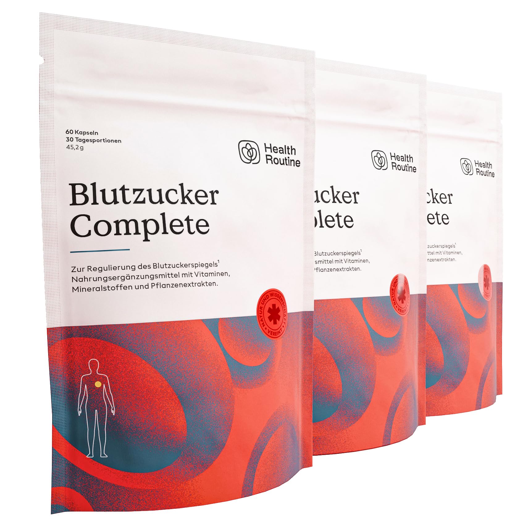 Health Routine Blutzucker Complete mit Berberin & Chrom – Blutzucker Komplex, Natürliche Blutzuckerregulierung mit Reducose, 60 Kapseln Berberine 500mg und Chrom Tabletten zur Unterstützung - 3er Pack