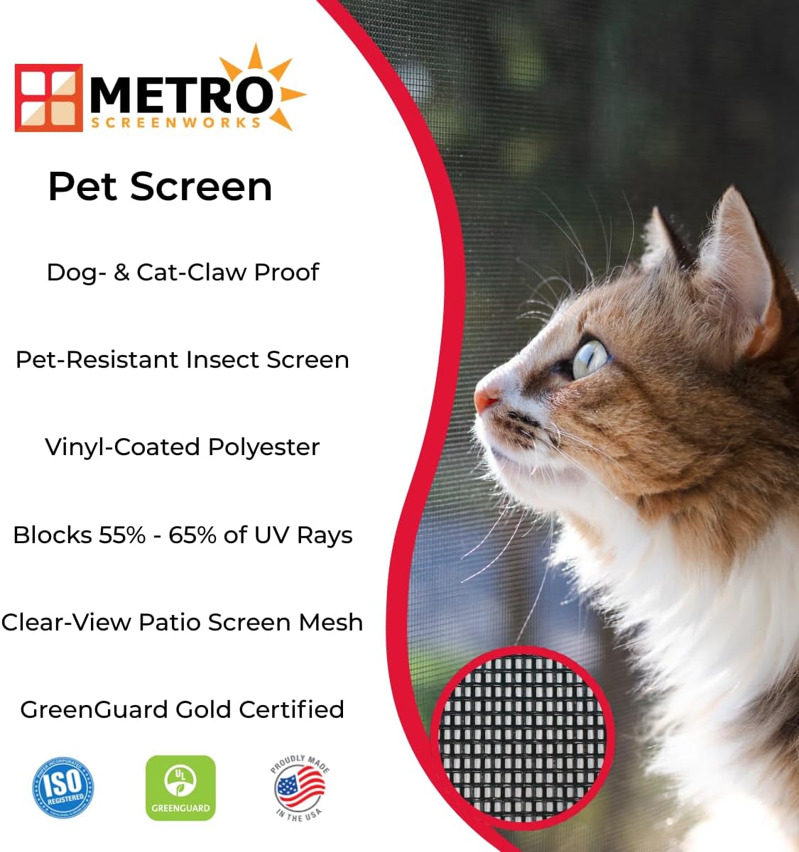 Pet Screen Roll - Dog & Cat Proof Window Screen - Pet Resistant Vinyl Coated Poly Mesh Screening Replacement for Patio Door, Window, Balcony, Catio & Porch - DIY Home Improvement - Black, 36" x 25ft