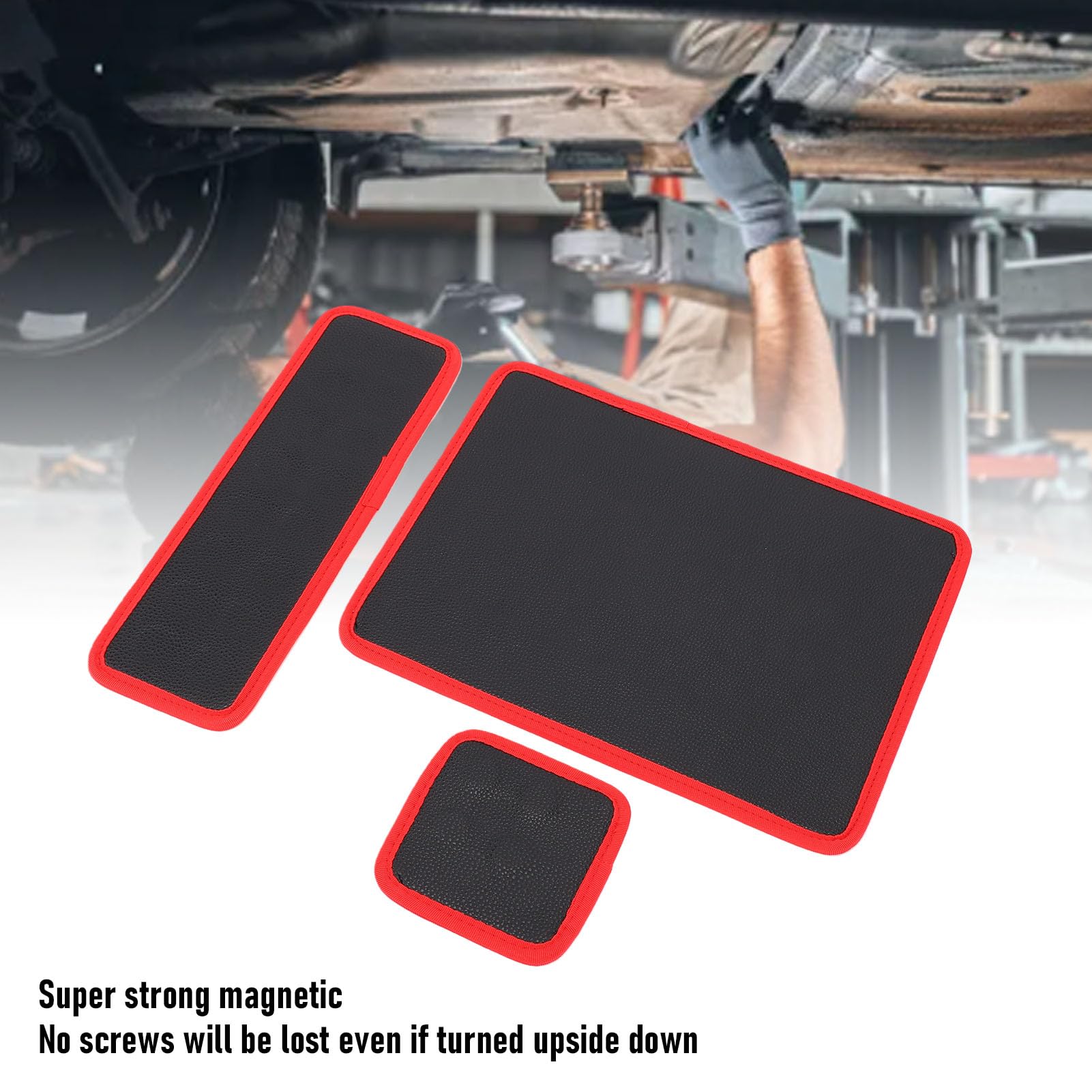 Keenso Magnetisches Werkzeugmatten-Set, Flexible Magnetunterlage mit PVC-Oberfläche, 3-teilige Rutschfeste Teilehalterschalen für die Organisation von Autoreparaturwerkstätten und Garagen