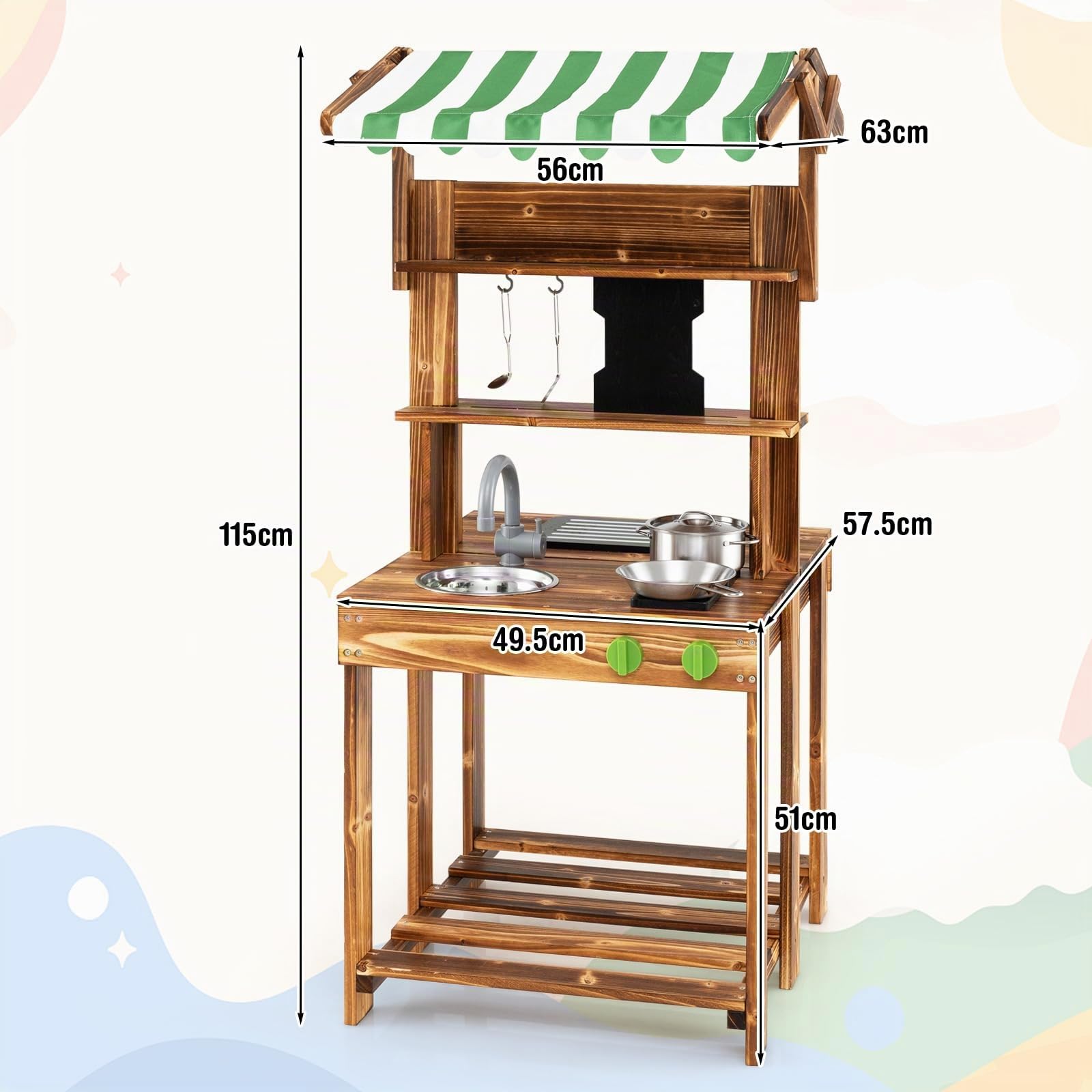 DREAMADE Matschküche Kinder Outdoor, Kinderküche mit Dach, Wasserhahn, Spüle, Tafel & Kindergrill, Doppelseitige Spielküche aus Tannenholz, Outdoor Küche für Jungen & Mädchen ab 3 Jahren